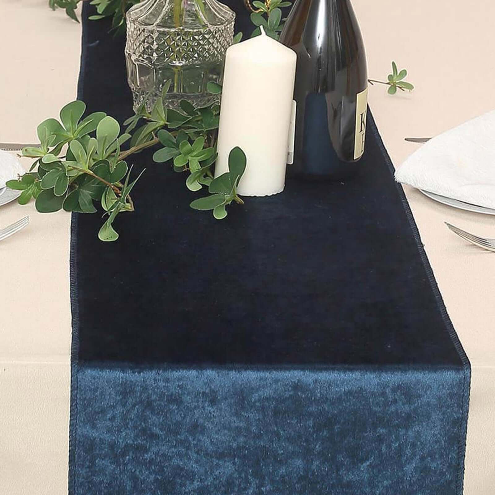 Premium Velvet 12x108 Table Runner Navy Blue - Sheen Finish Reusable Table Decor