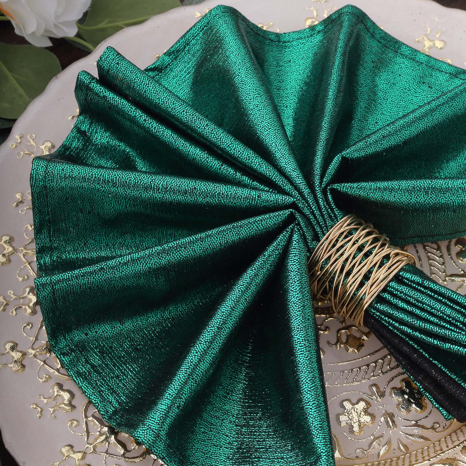 5 Pack Polyester 20x20 Napkins Hunter Emerald Green Shimmer Sequin Dots - Luminous Cloth Napkins