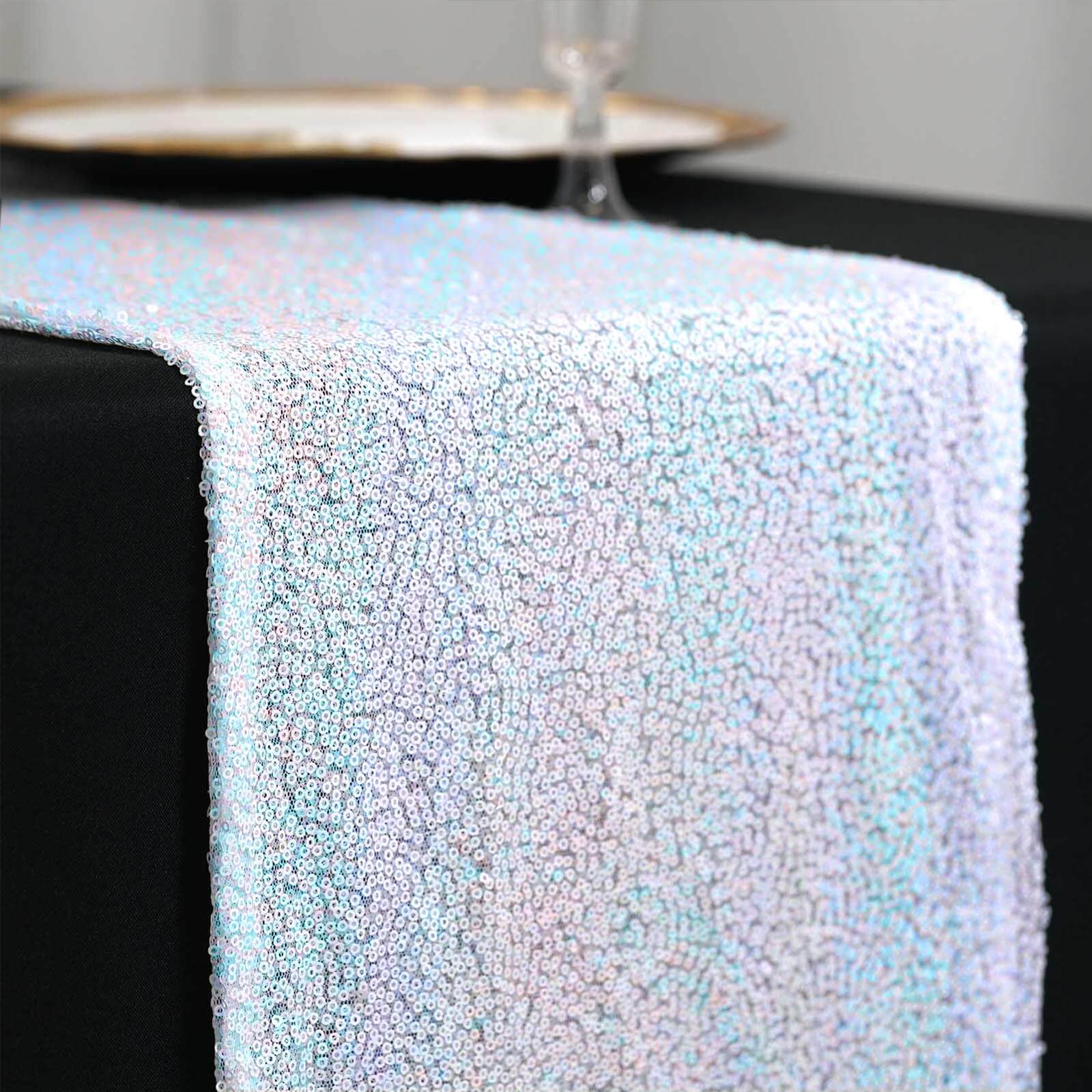 Sequin 12x108 Table Runner Iridescent Blue - Glittering Design