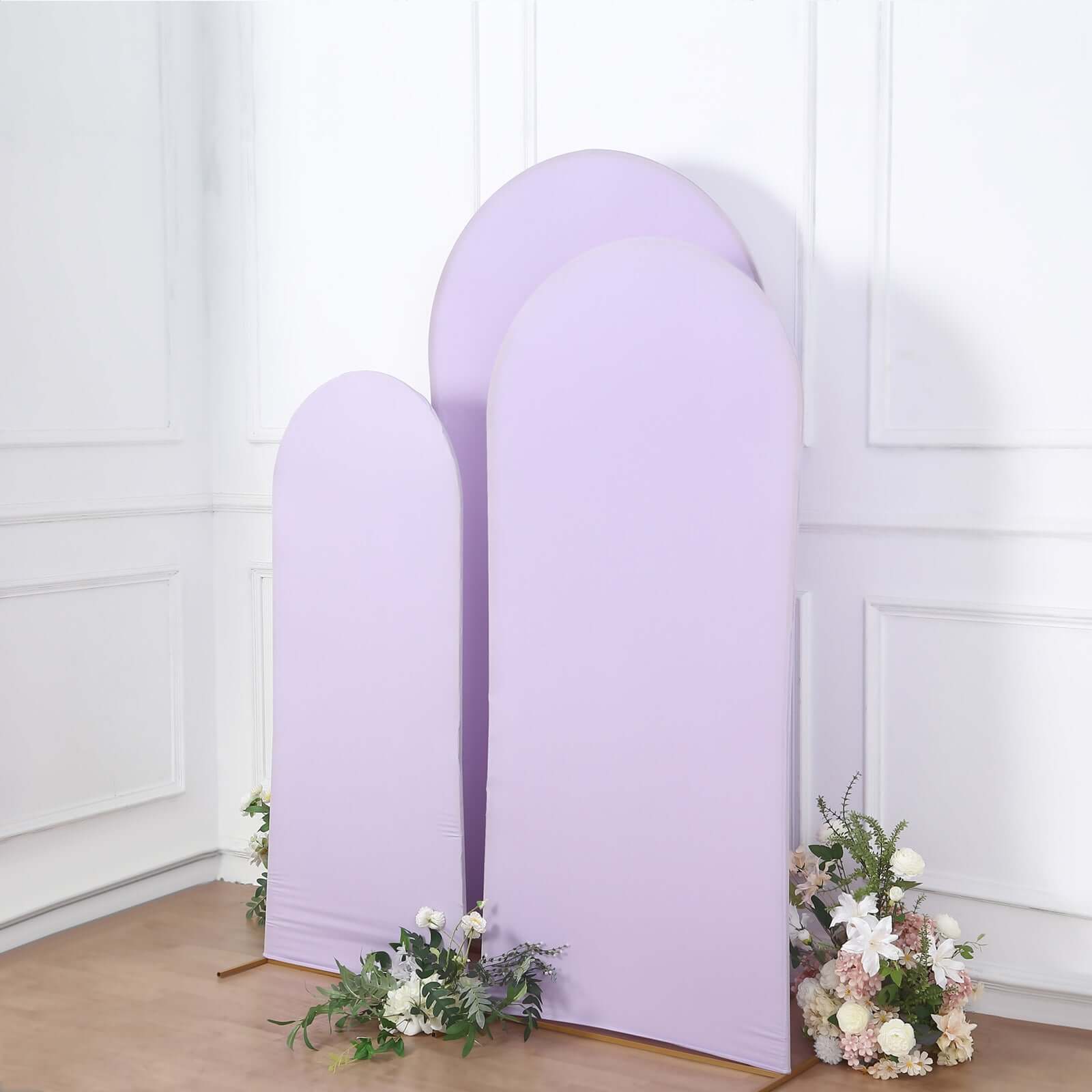 Set of 3 Matte Lavender Lilac Spandex Fitted Chiara Backdrop Stand Covers For Round Top Wedding Arch - 5ft, 6ft, 7ft