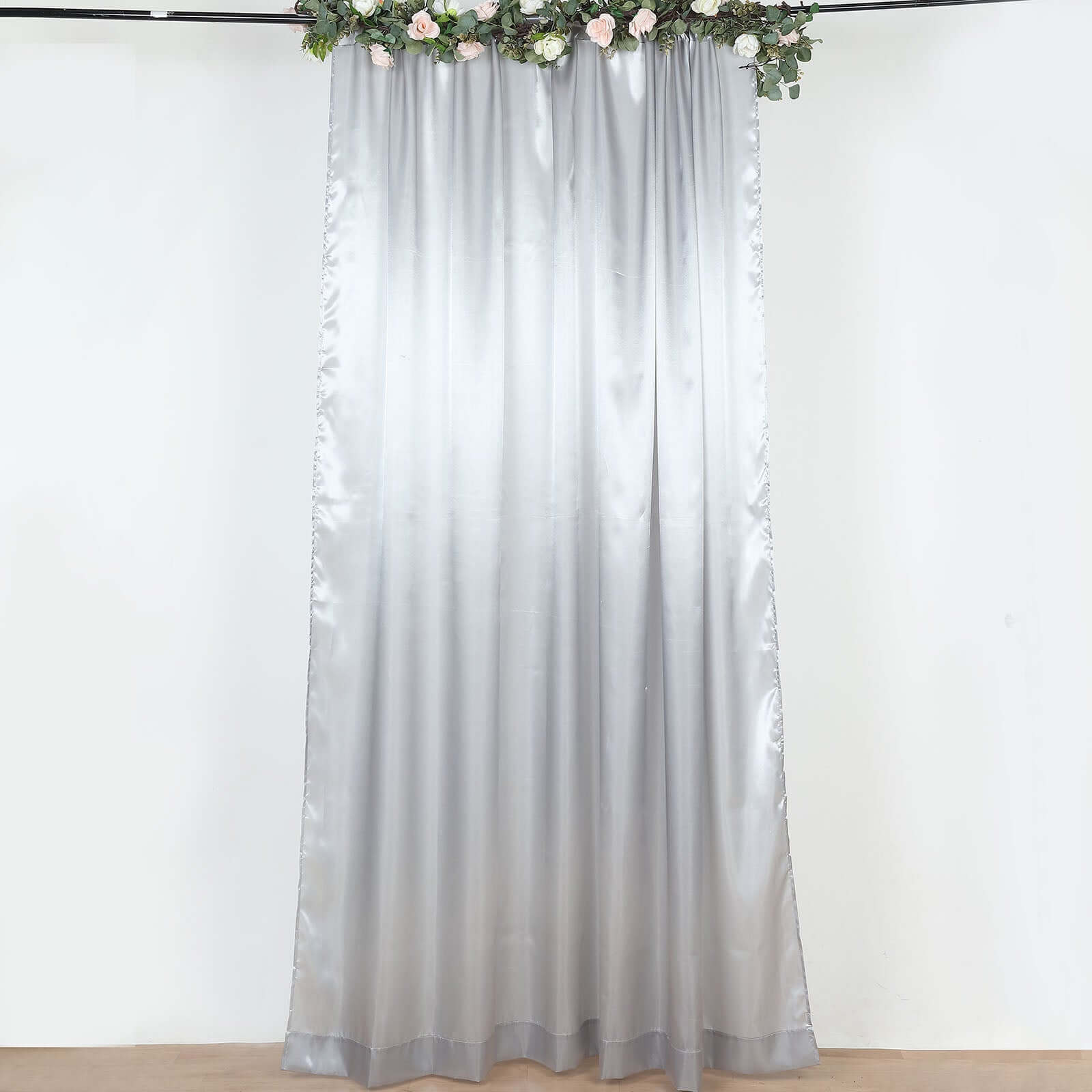 8ftx10ft Silver Satin Event Curtain Drapes, Backdrop Event Panel