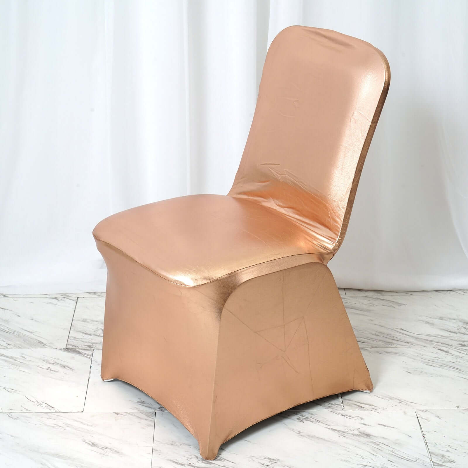 Spandex Banquet Chair Cover Metallic Rose Gold - Glittering Fitted Slipcover