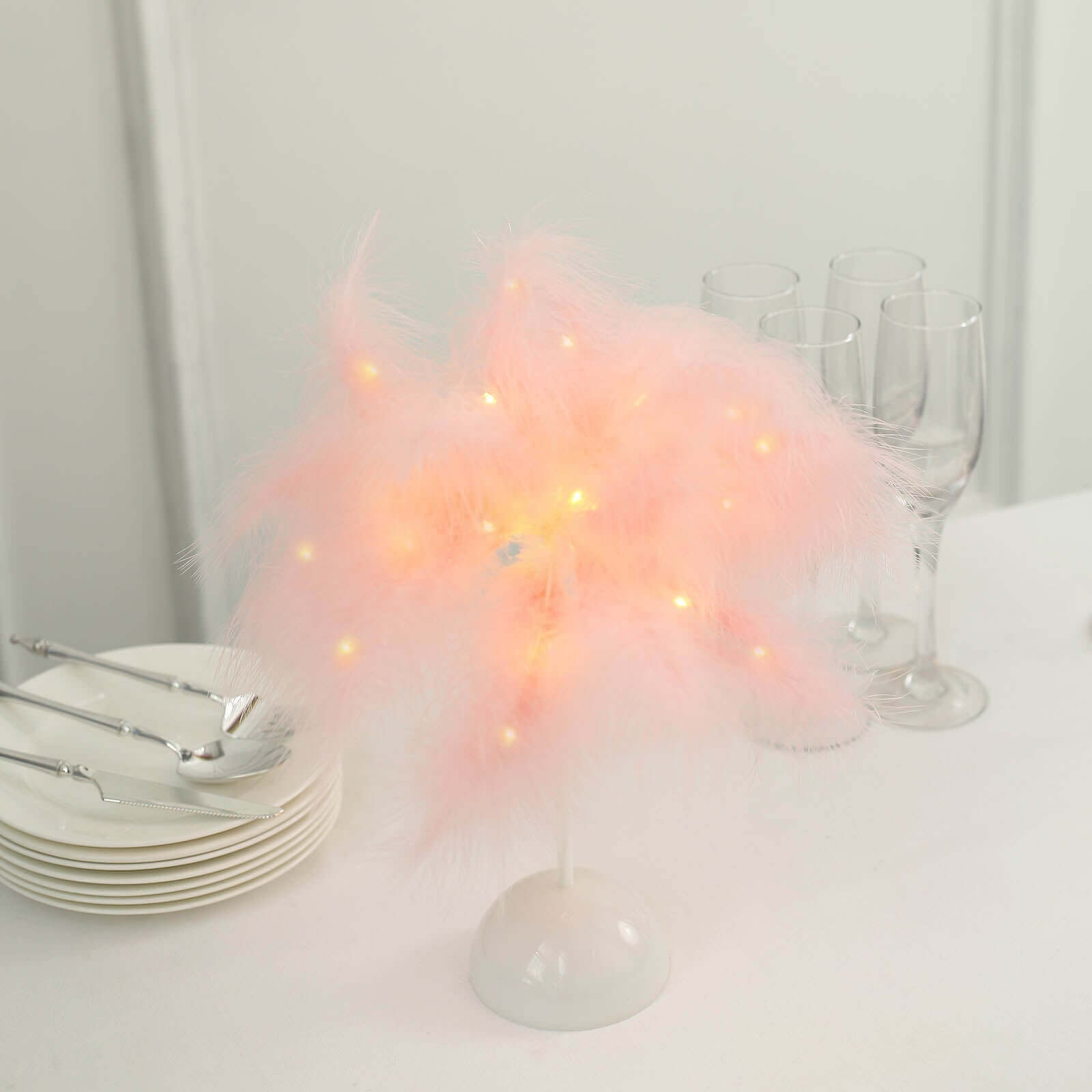 Table Lamp Feather Design Blush LED Battery Operated - Cordless Wedding Centerpiece 15