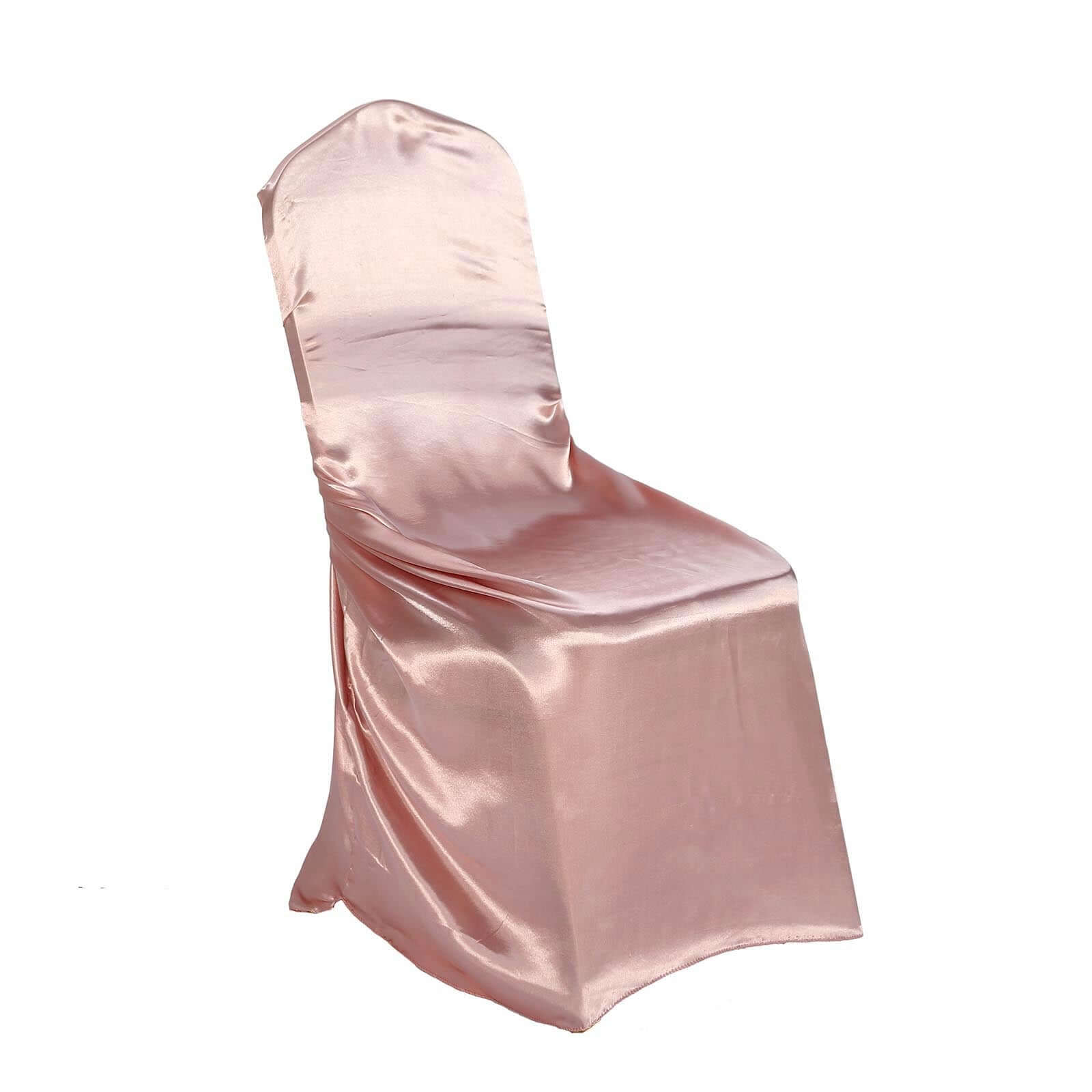 Satin Chair Cover Self-Tie Universal Design Dusty Rose - Durable Slip-On Cover for Folding, Dining, Banquet & Standard Chairs