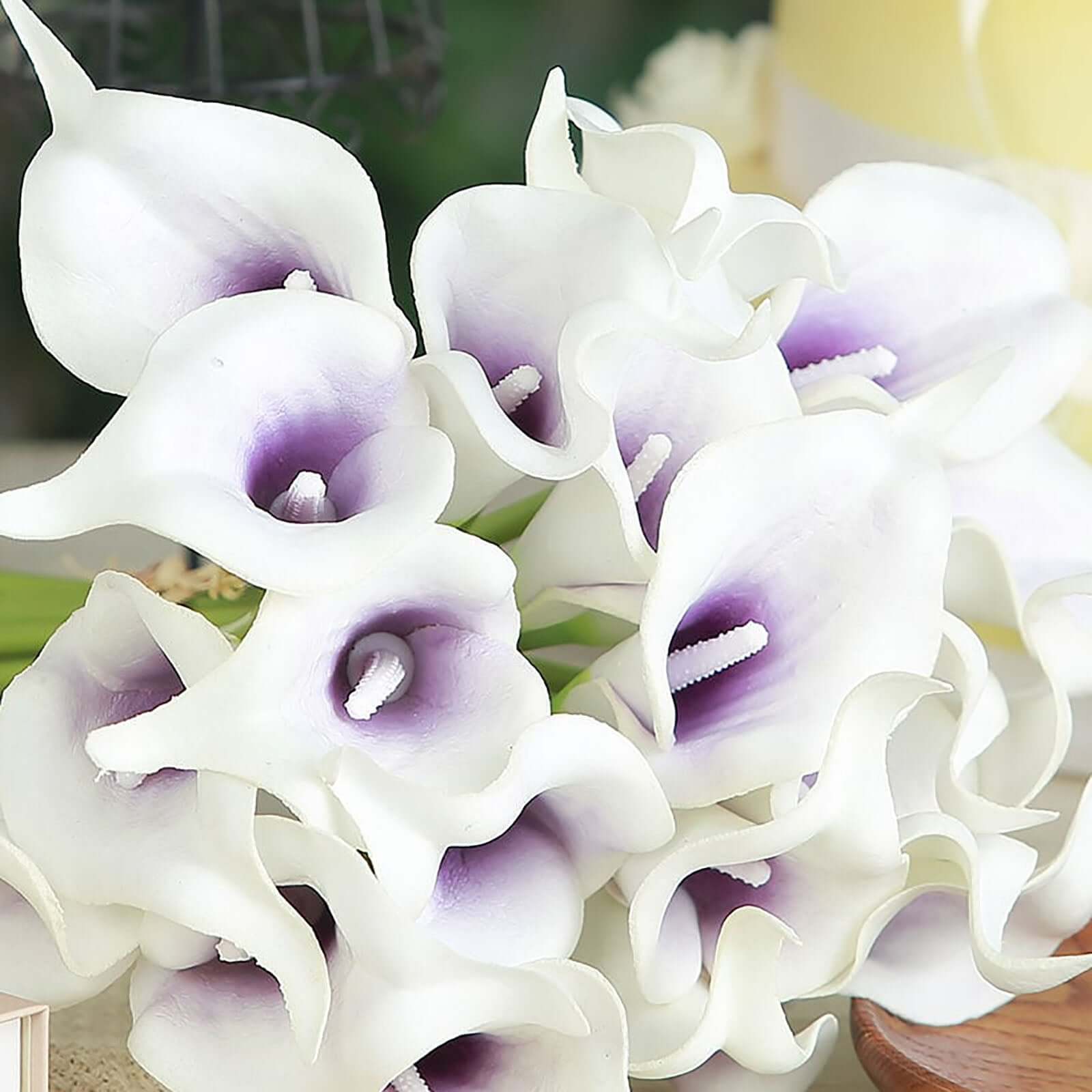 20 Stems 14 White Purple Artificial Poly Foam Calla Lily Flowers