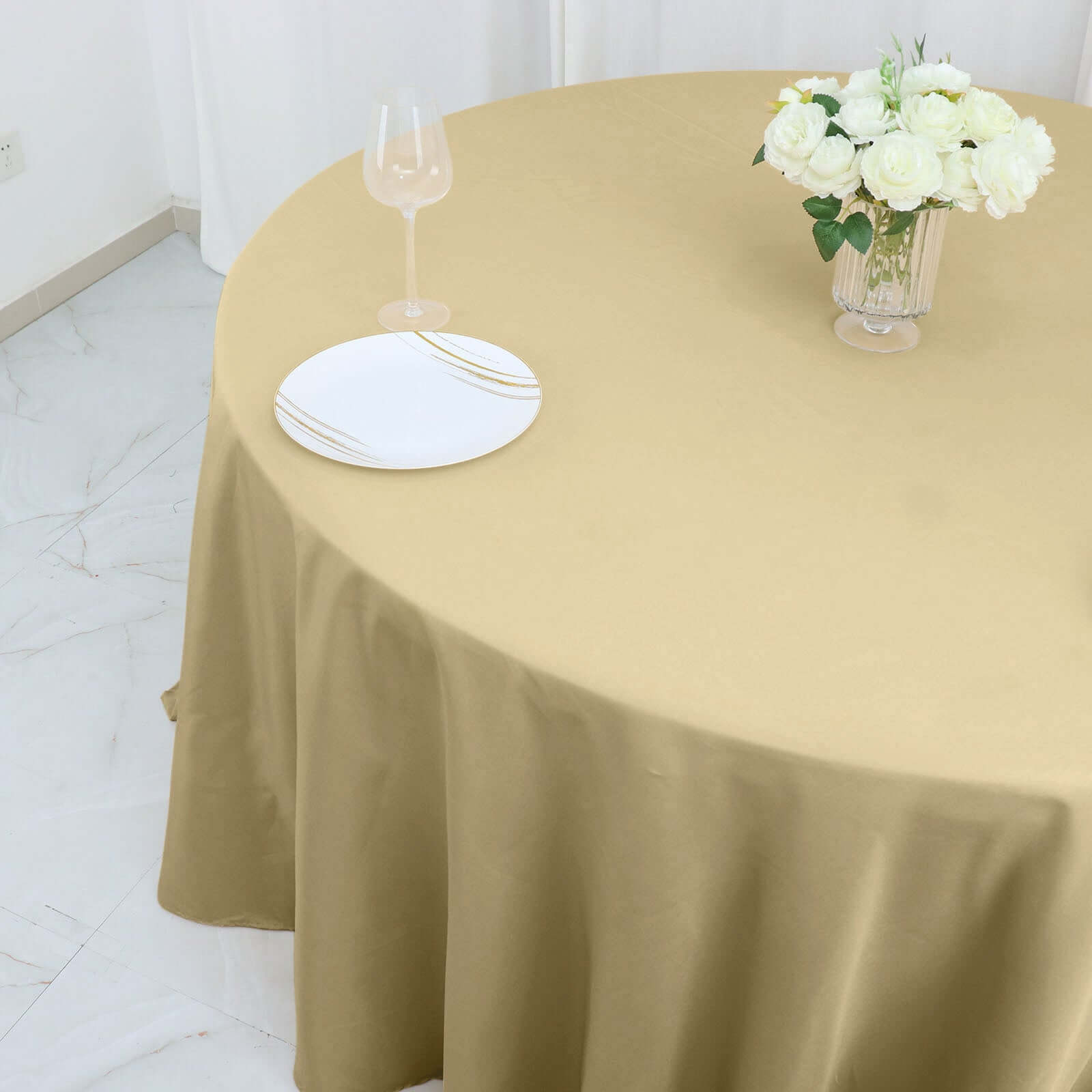 Polyester 132 Round Tablecloth Champagne - Seamless Chic Table Cover