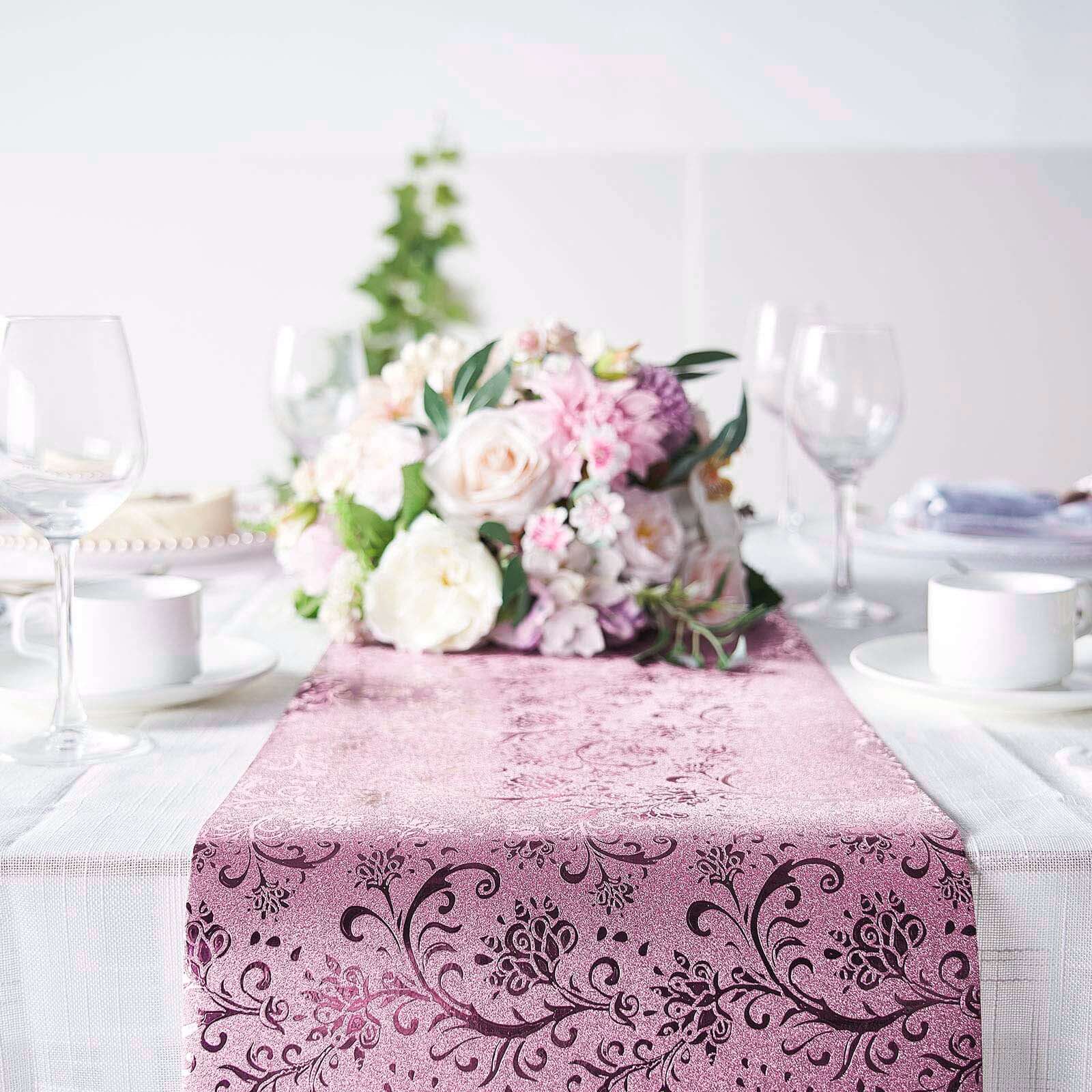 Glitter Paper 9ft Table Runner Roll Rose Gold Disposable Vintage Floral Vine Pattern Table Decor