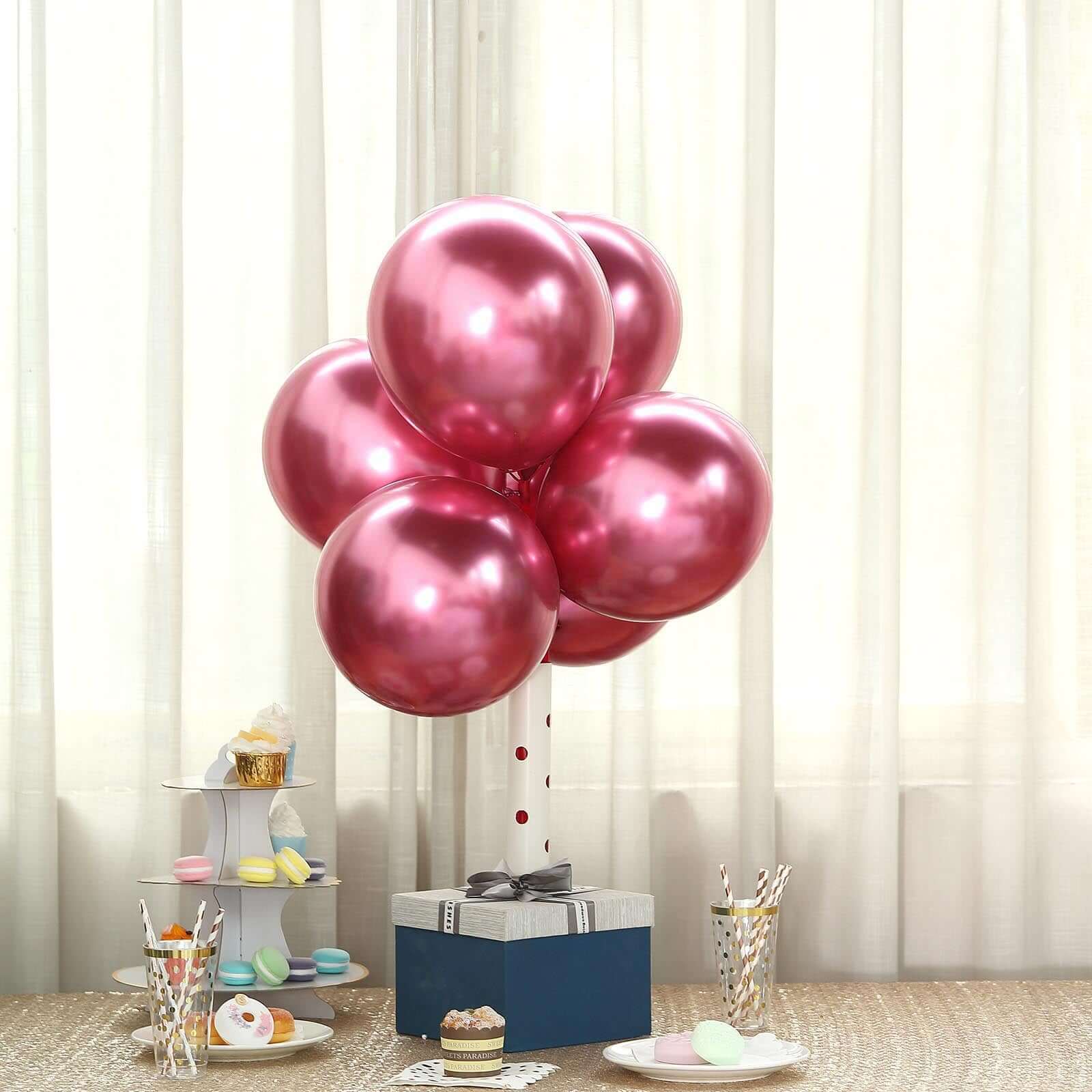 25 Pack 12 Metallic Chrome Pink Latex Helium or Air Party Balloons