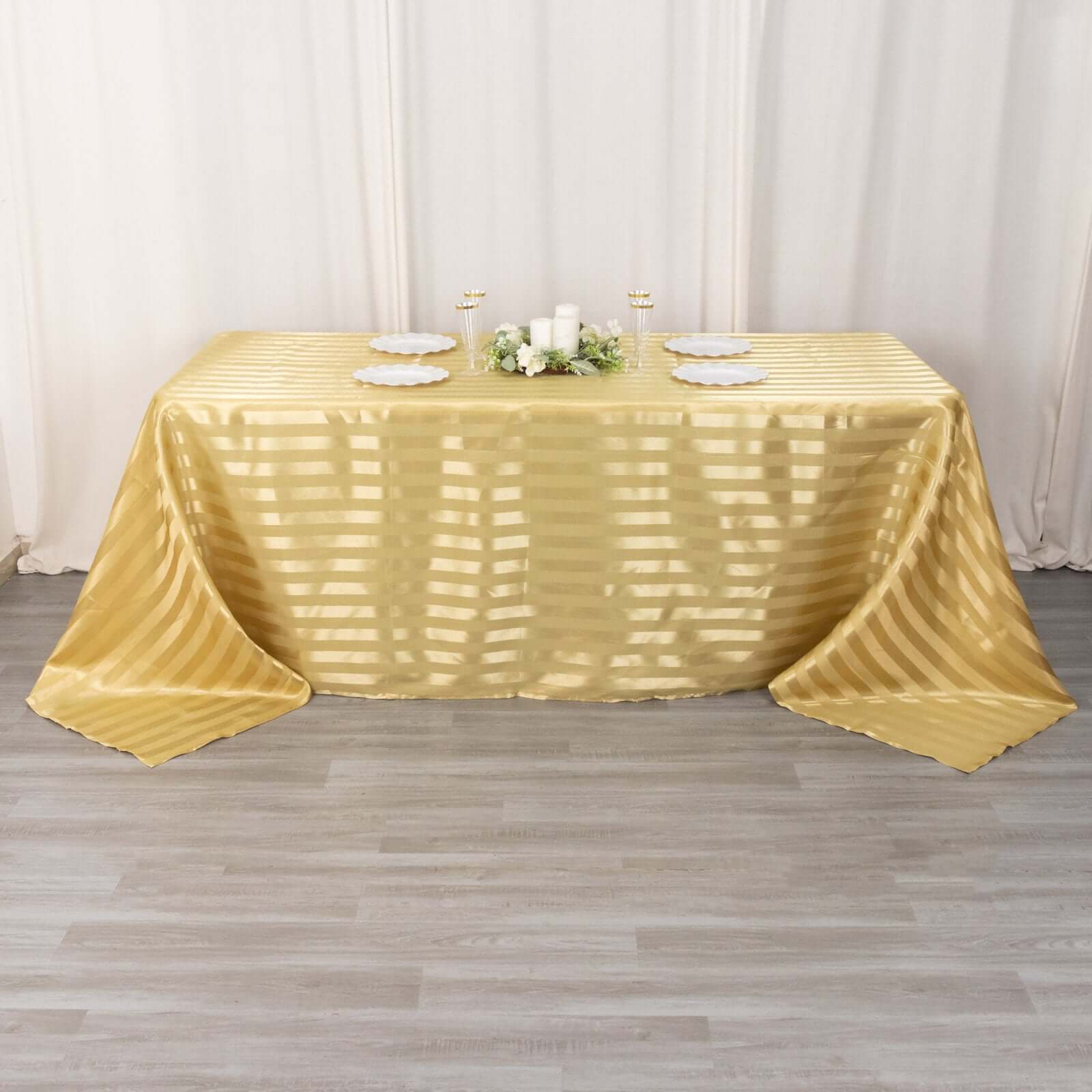 Satin Striped 90x132 Rectangular Tablecloth Champagne Satin Stripe - Seamless Silky Smooth Table Cover