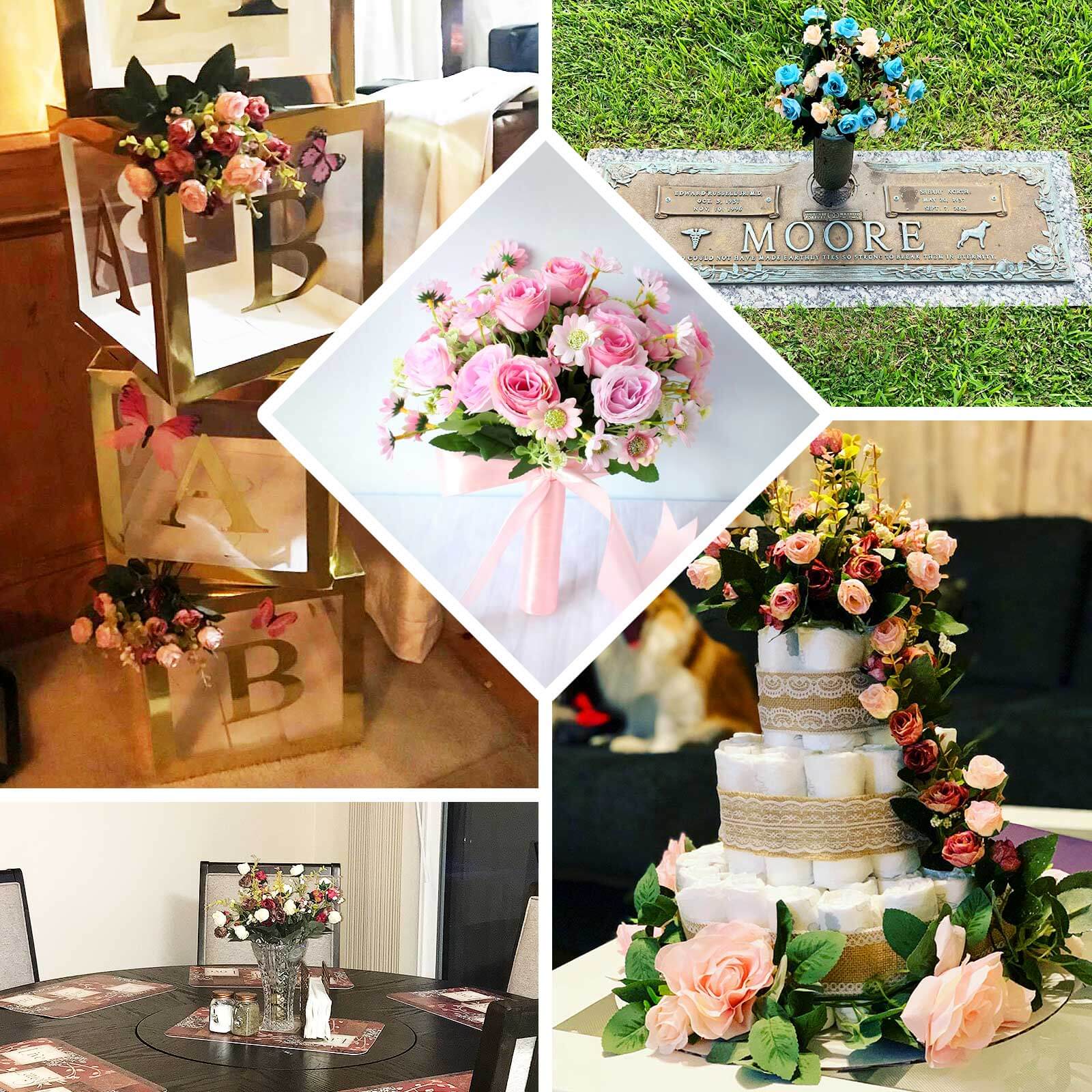 4 Bushes 12 Terracotta (Rust) Real Touch Artificial Silk Rose Flower Bouquet, Faux Bridal Flowers