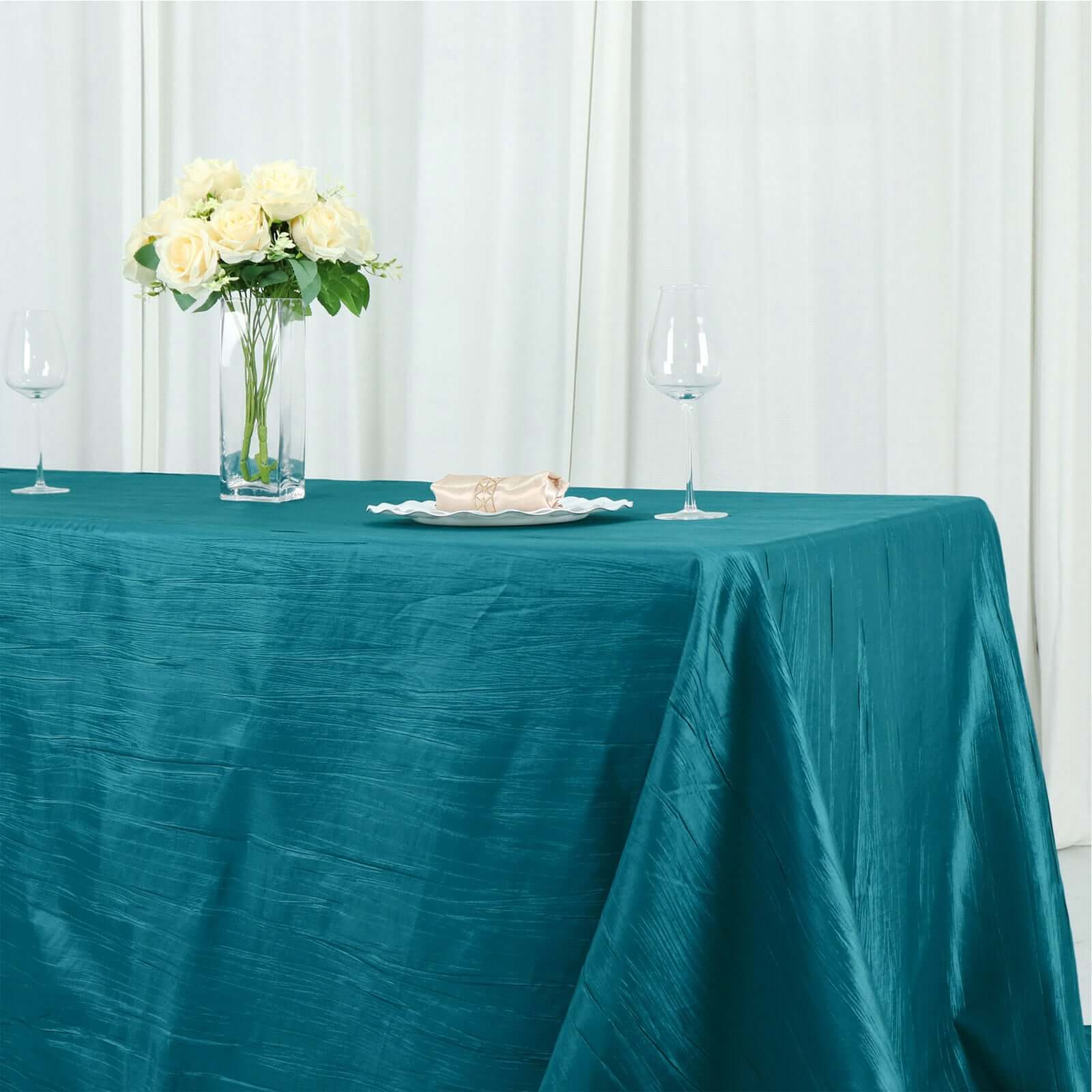 Taffeta 90x156 Rectangle Tablecloth Teal - Accordion Crinkle Seamless Table Cover
