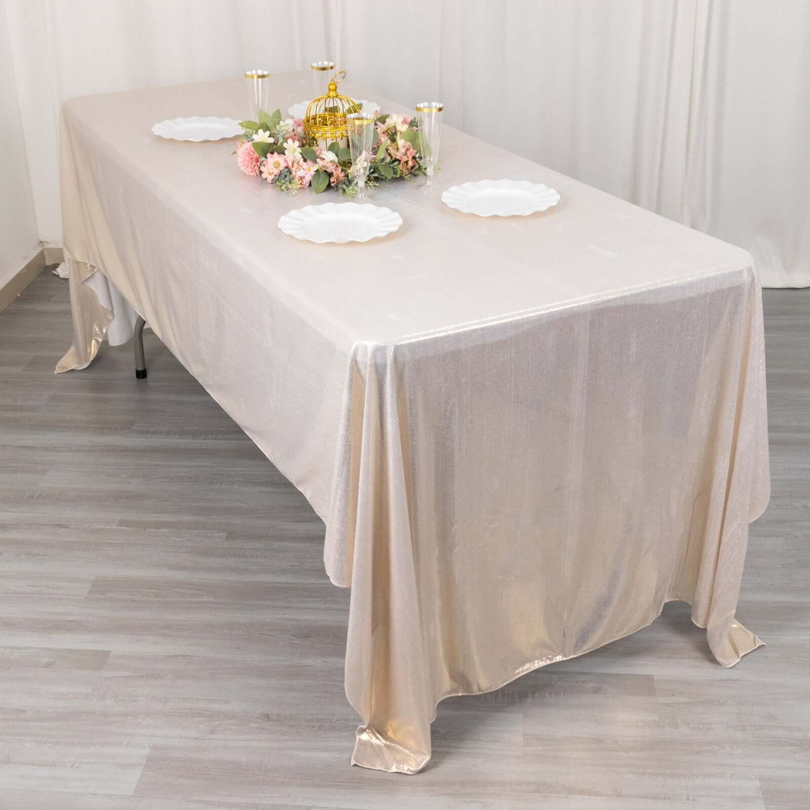 Sequin Dots Polyester 60x126 Rectangle Tablecloth Shimmering Beige - Wrinkle Free & Sparkling Table Cover