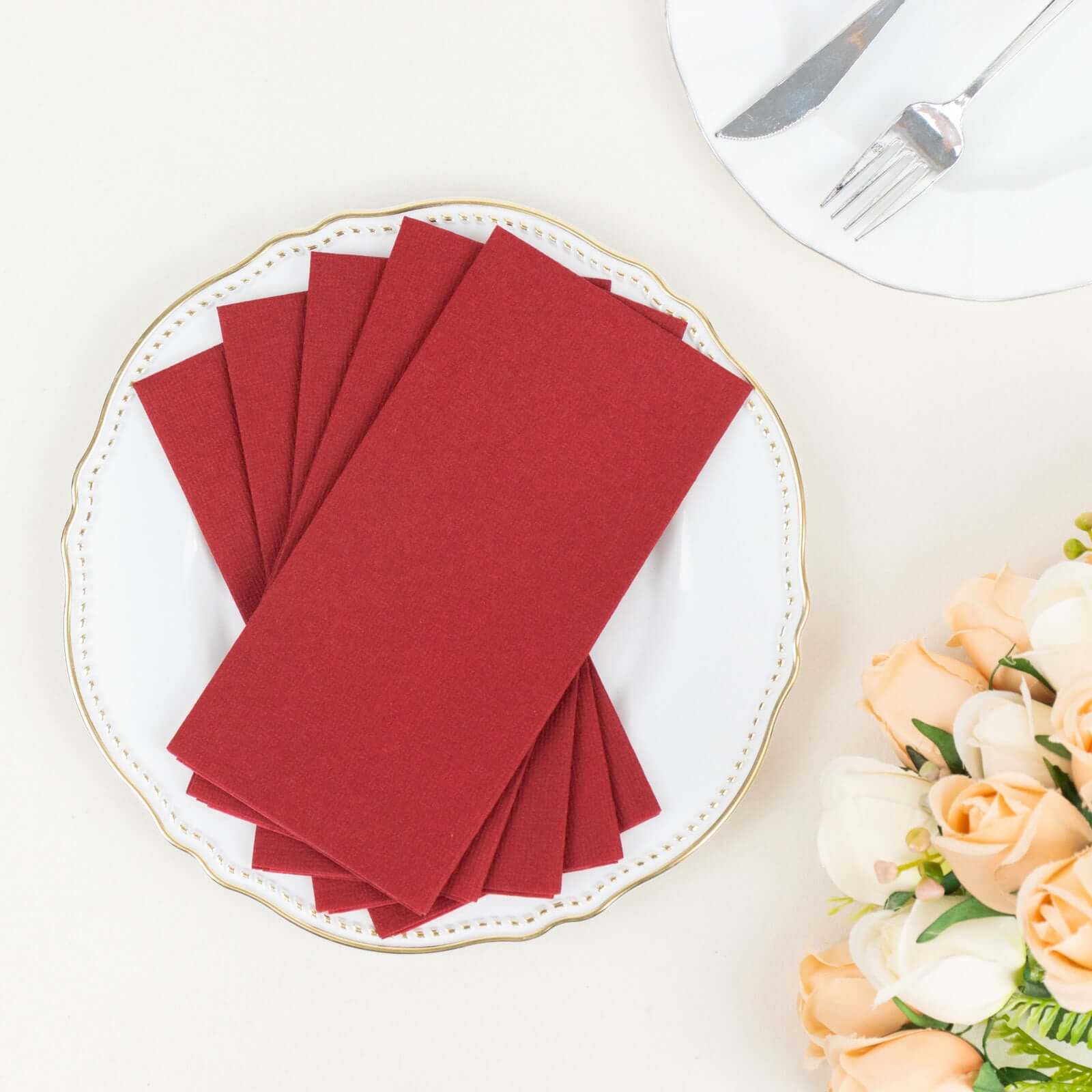 20-Pack Paper Linen-Like Napkins Burgundy - Disposable Hygienic Airlaid Guest Towels 8.5x4