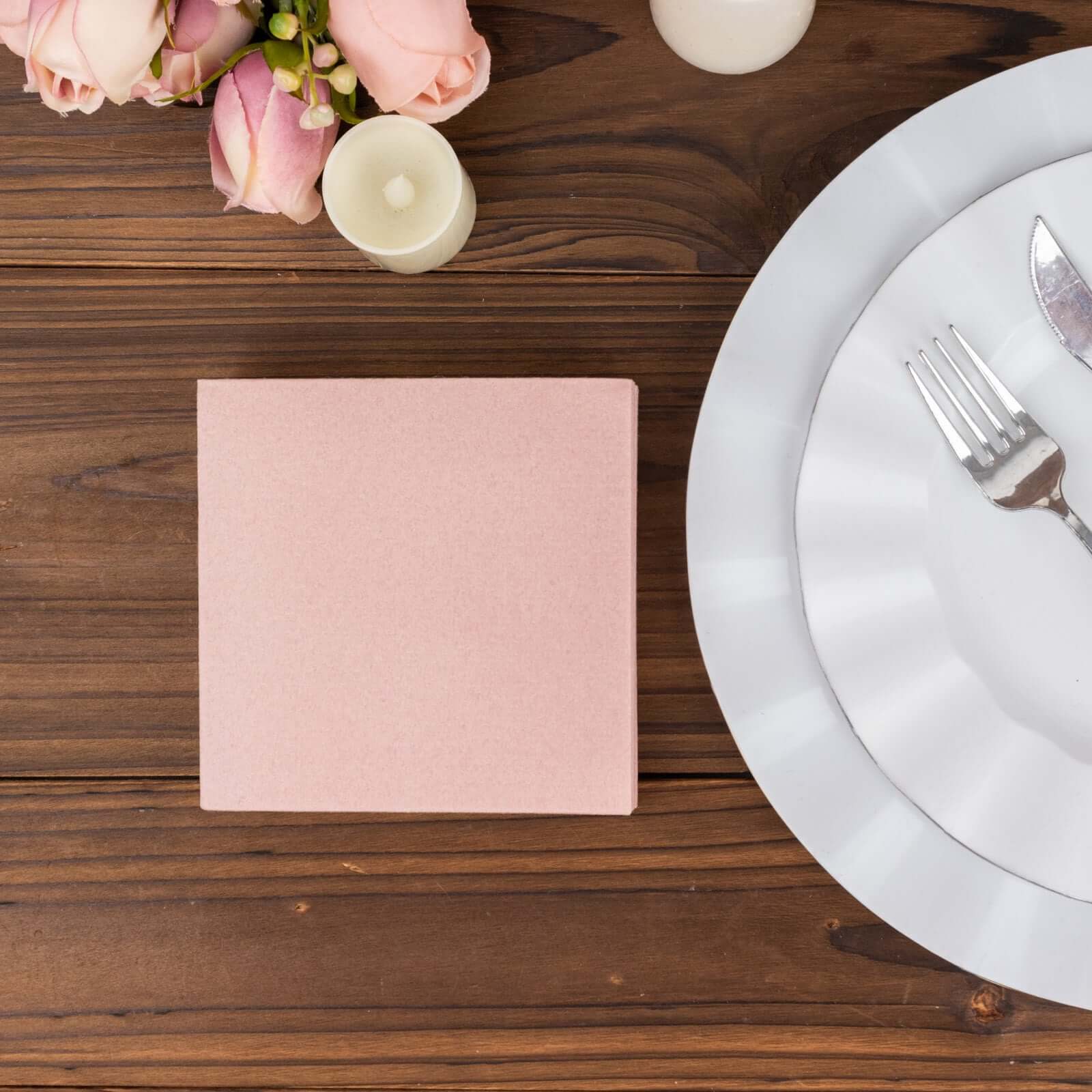 20-Pack Paper Linen-Like Cocktail Napkins Dusty Rose - Disposable 5x5 Airlaid Soft Napkins