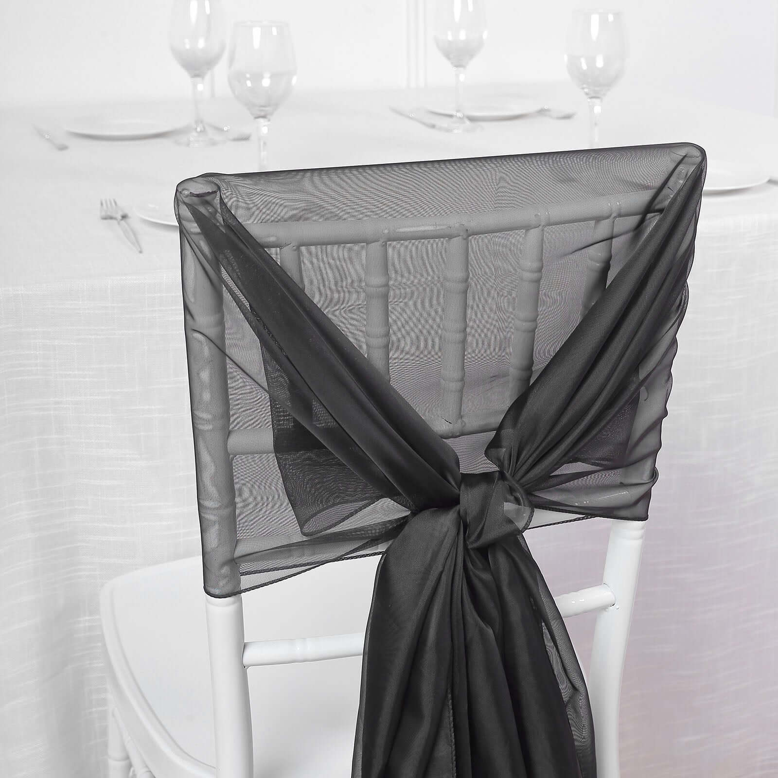 5 Pack Premium Chiffon Chair Sashes Black - Soft & Lightweight Designer Chair Bows for Stylish DIY Chair Accents 22x78