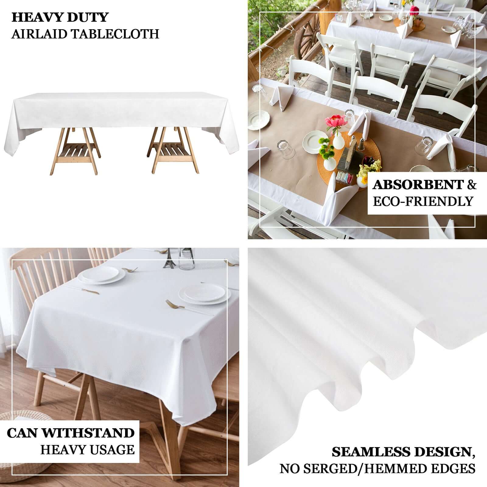 Paper Linen-Like Airlaid Tablecloth Rectangle White - Convenient Disposable Table Cover 50x108