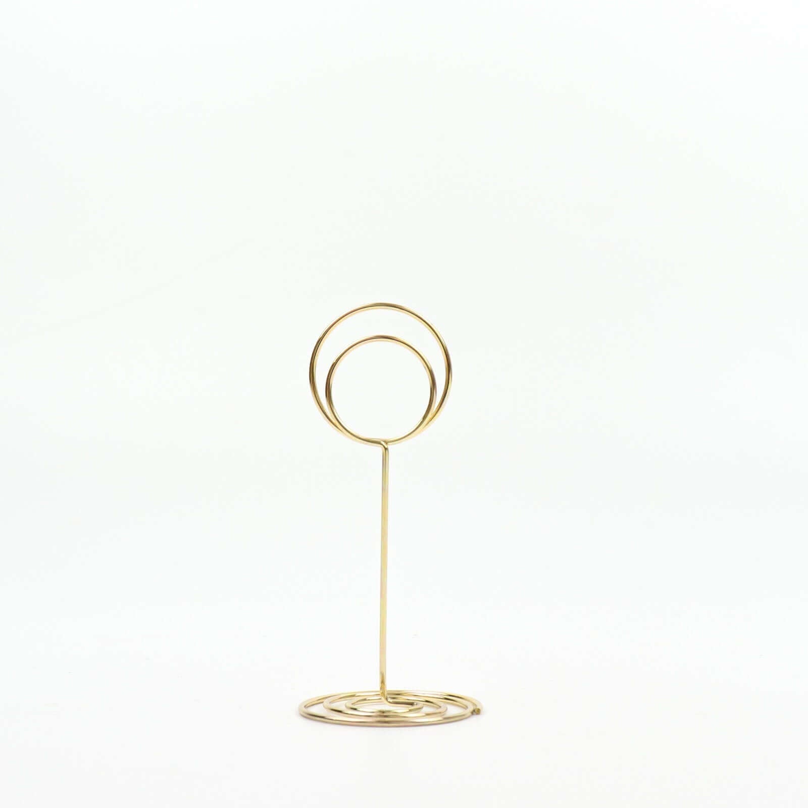 10-Pack Metal Card Holder Stands Mini Circle Hoop Design Gold - Table Number Stands and Wedding Place Card Menu Clips 3.5