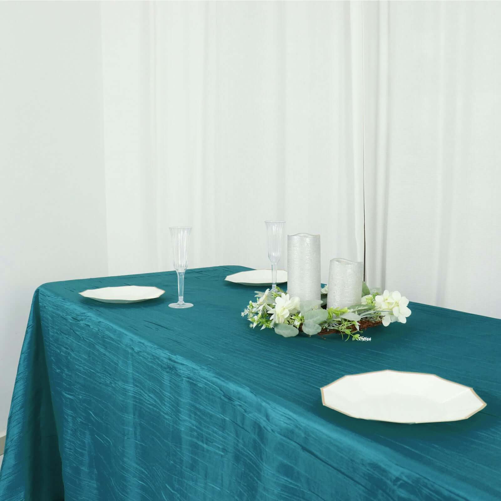 Taffeta 90x132 Rectangle Tablecloth Teal - Seamless Accordion Crinkle Table Cover