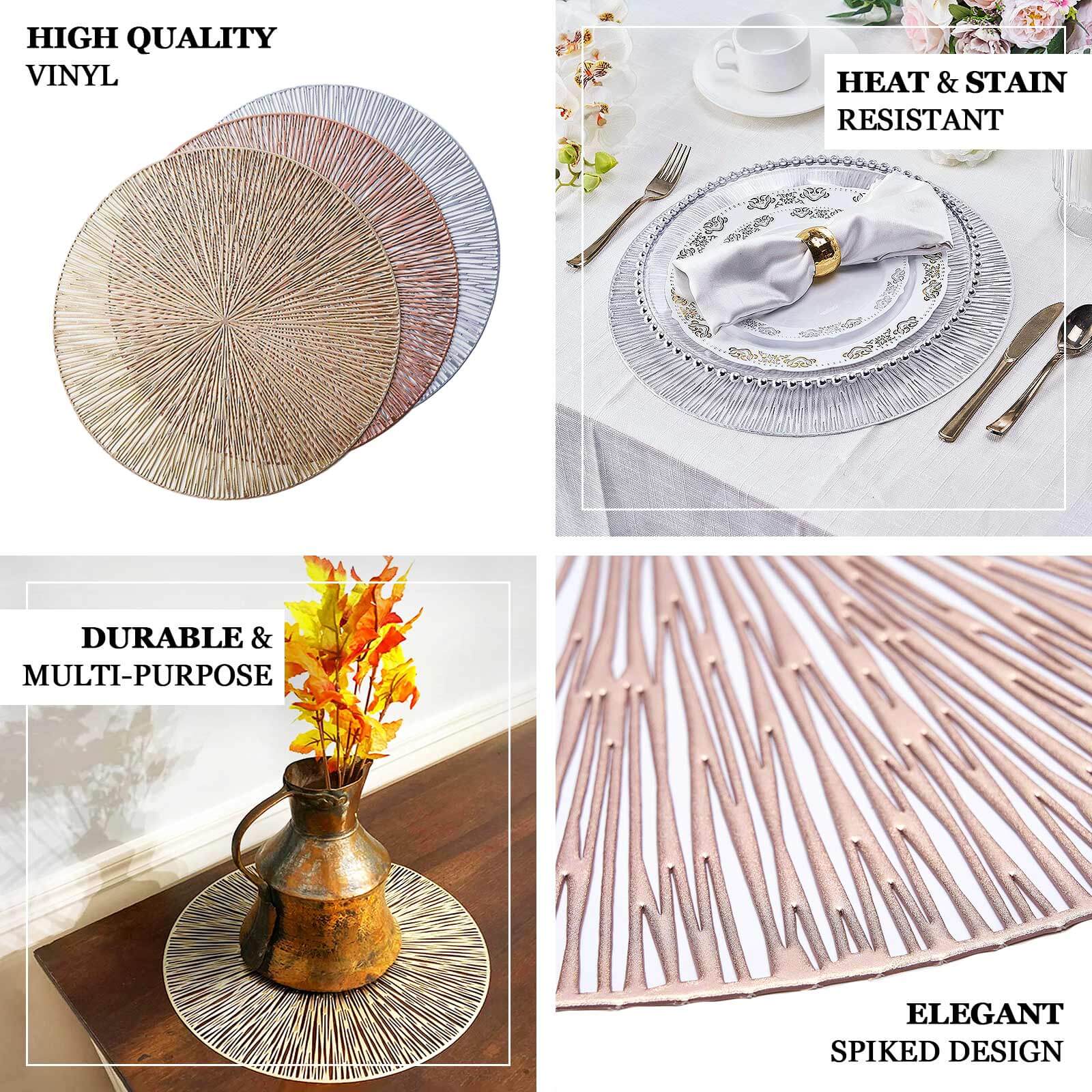 6-Pack Dining Table Mats Spiked Design Rose Gold - Vinyl Non-Slip Surface with Modern Appeal 15