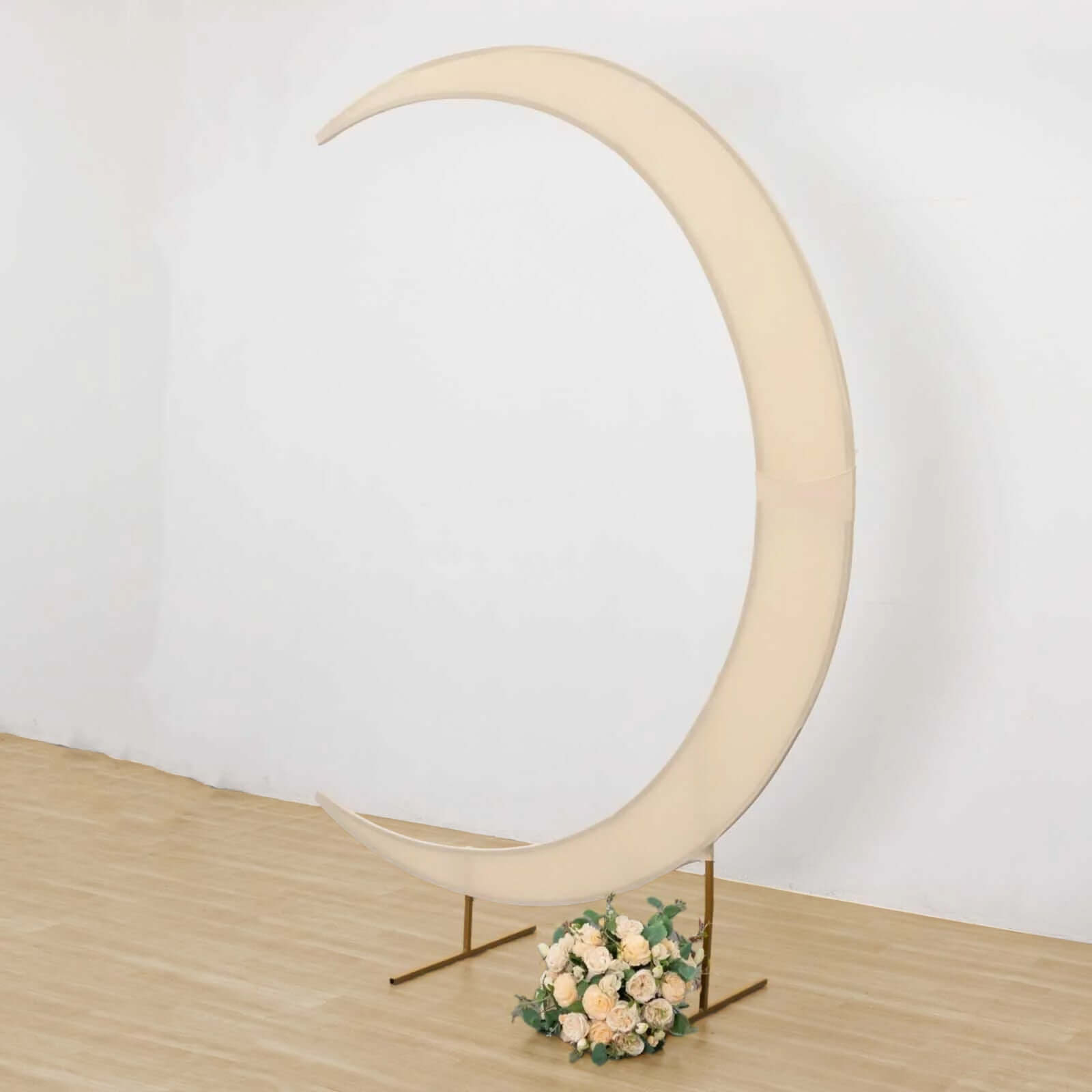 7.5ft Beige Spandex Crescent Moon Wedding Arch Cover, Custom Fitted Chiara Backdrop Stand Cover