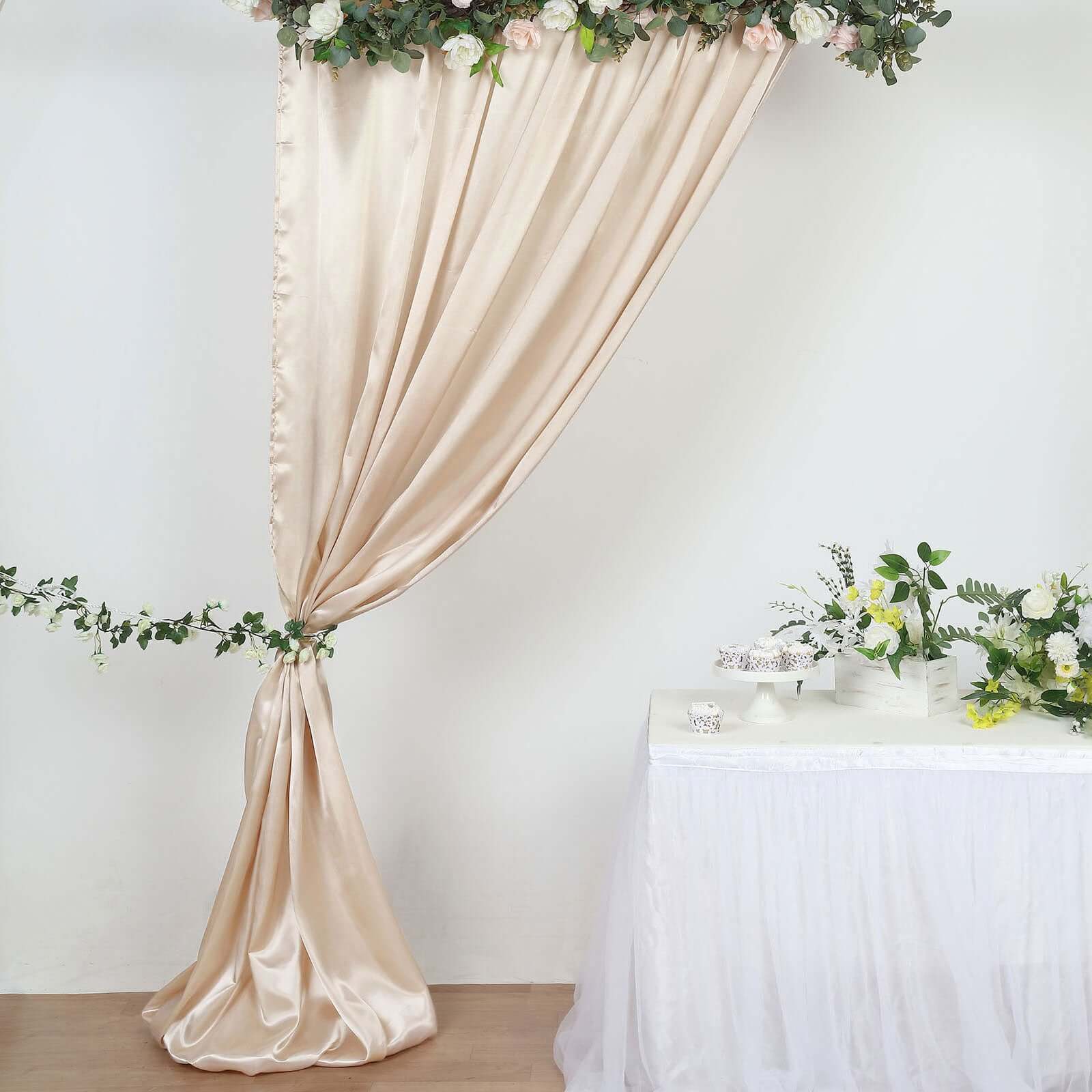 8ftx10ft Beige Satin Event Curtain Drapes, Backdrop Event Panel