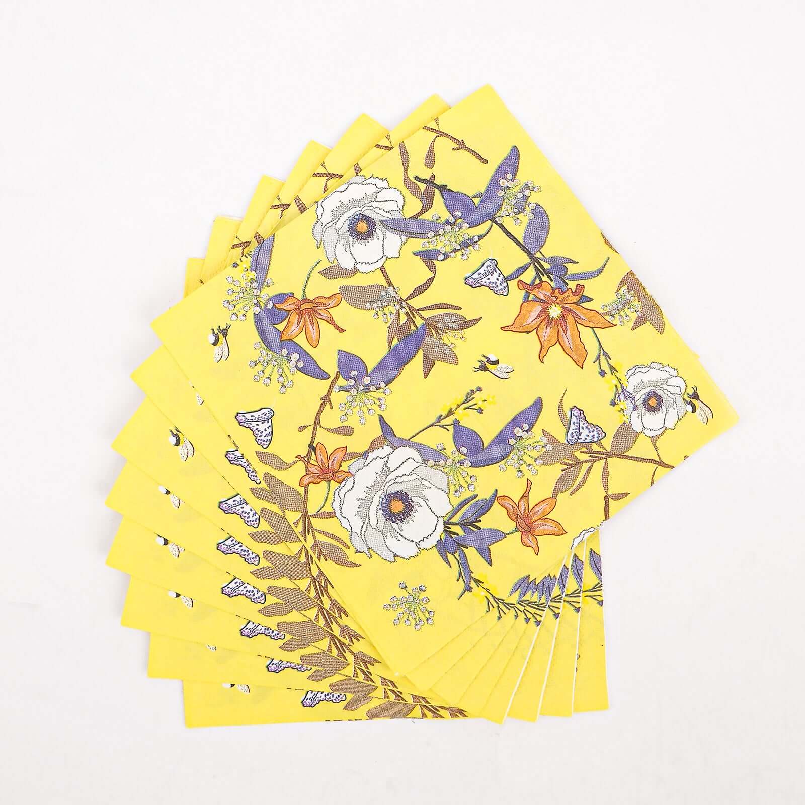 50-Pack Paper Beverage Napkins with Blooming Flowers Design Yellow - 2 Ply Soft 18GSM Floral Wedding Napkins 6.5x6.5