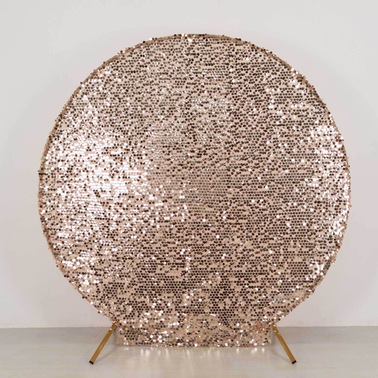 7.5ft Sparkly Rose Gold Big Payette Sequin Wedding Arch Cover for Round Backdrop Stand