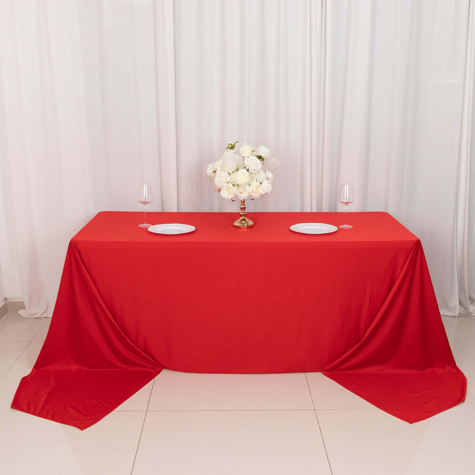 Premium Scuba Rectangular 90x156 Tablecloth Red - Wrinkle Free, Stain Resistant & Seamless Table Cover