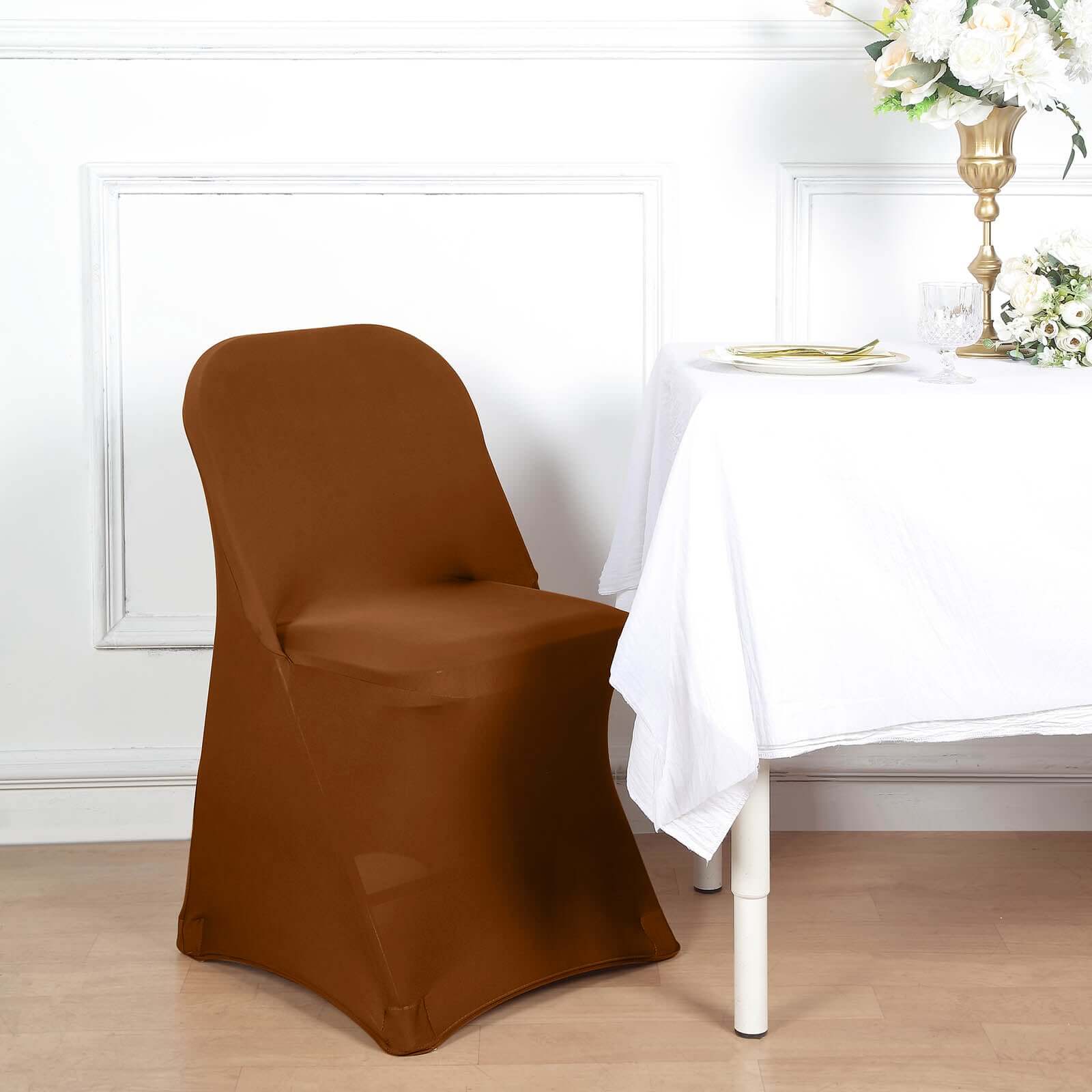 Stretch Spandex Chair Cover Cinnamon Brown for Folding Chairs - Reusable & Wrinkle-Resistant 160GSM Fitted Slipcover