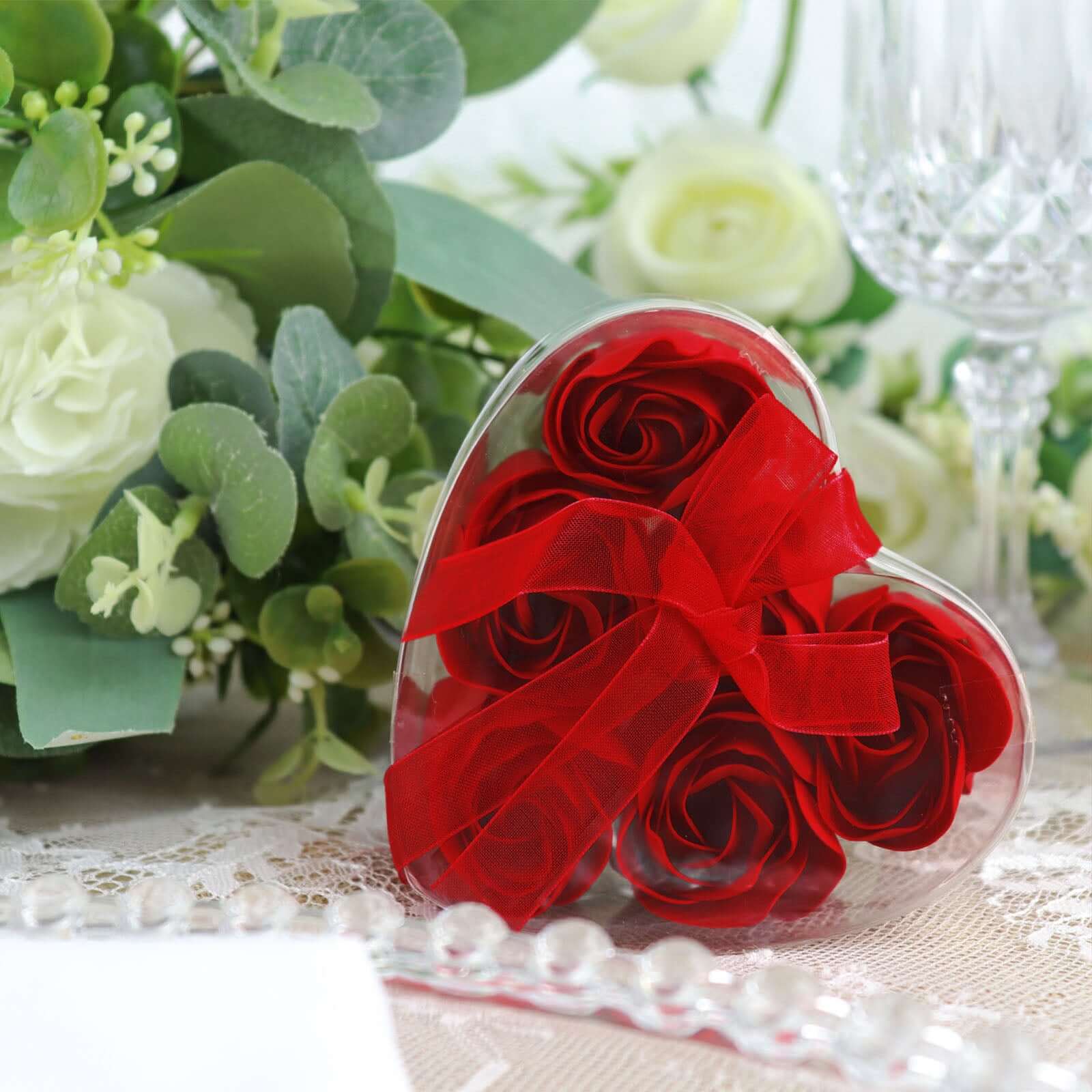 4 Pack 24 Pcs Red Scented Rose Soap Heart Shaped Party Favors With Gift Boxes And Ribbon