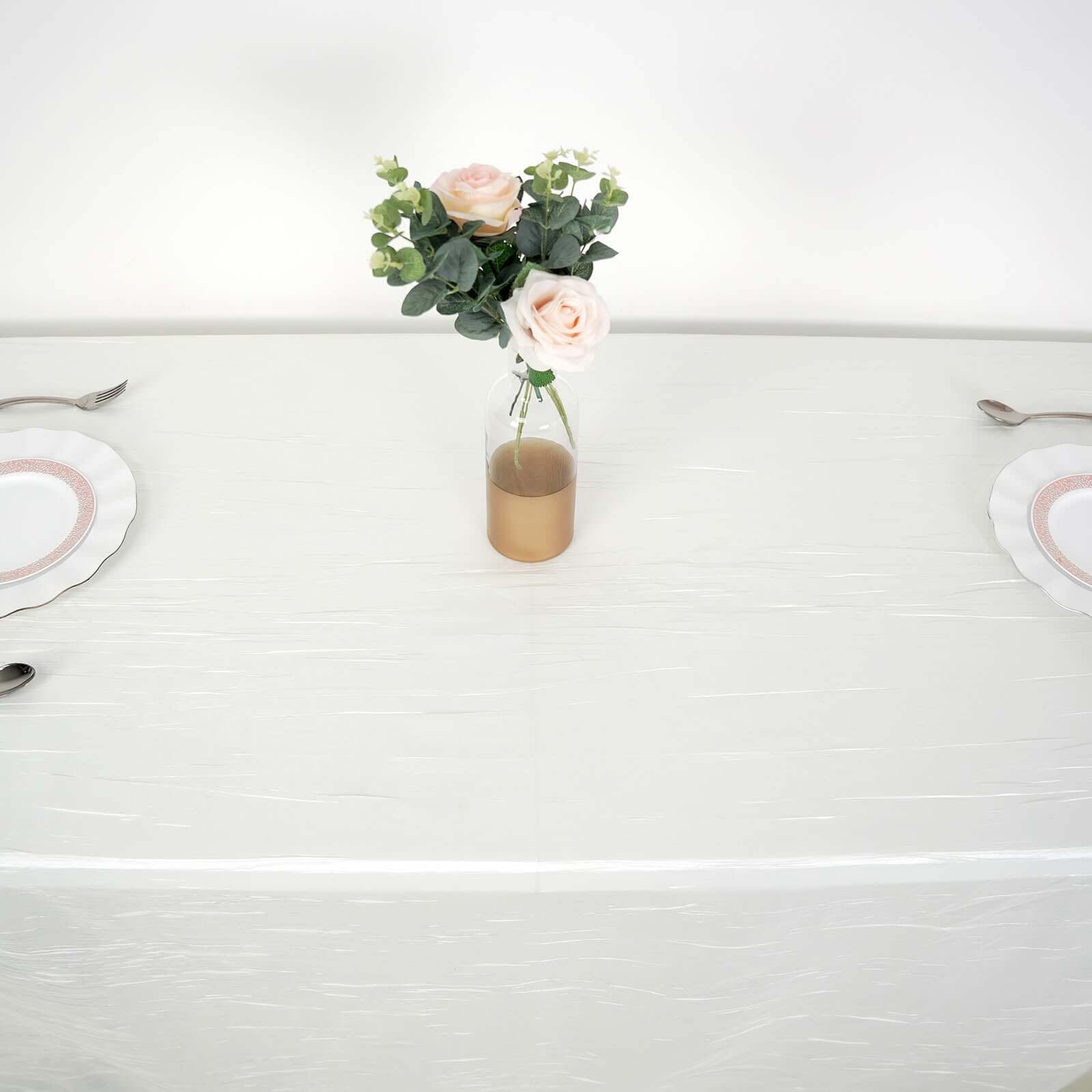 Taffeta 90x132 Rectangle Tablecloth Ivory - Seamless Accordion Crinkle Table Cover