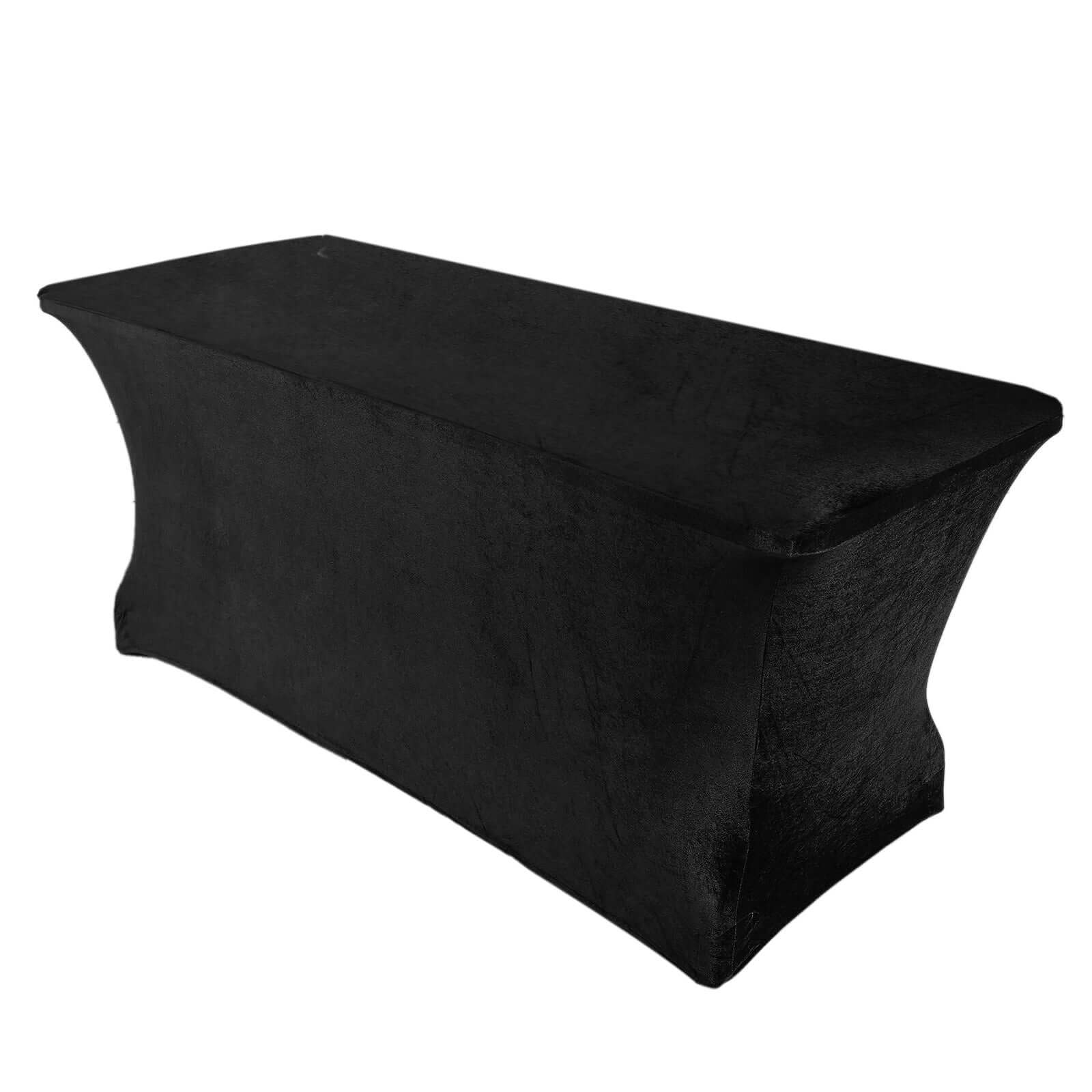 Velvet Spandex 6ft Rectangle Tablecloth Black - Fitted Wrinkle-Free Design for 72x30 Tables