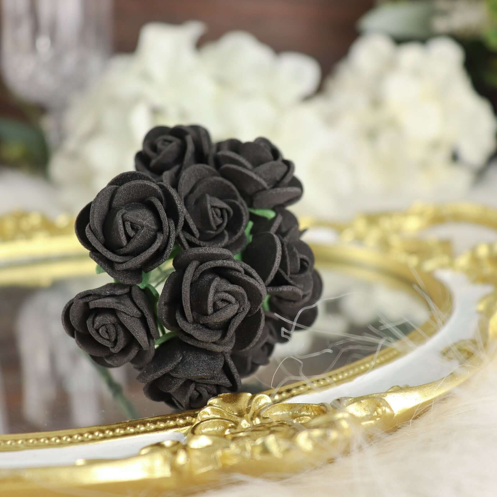 48 Roses 1 Black Real Touch Artificial DIY Foam Rose Flowers With Stem, Craft Rose Buds