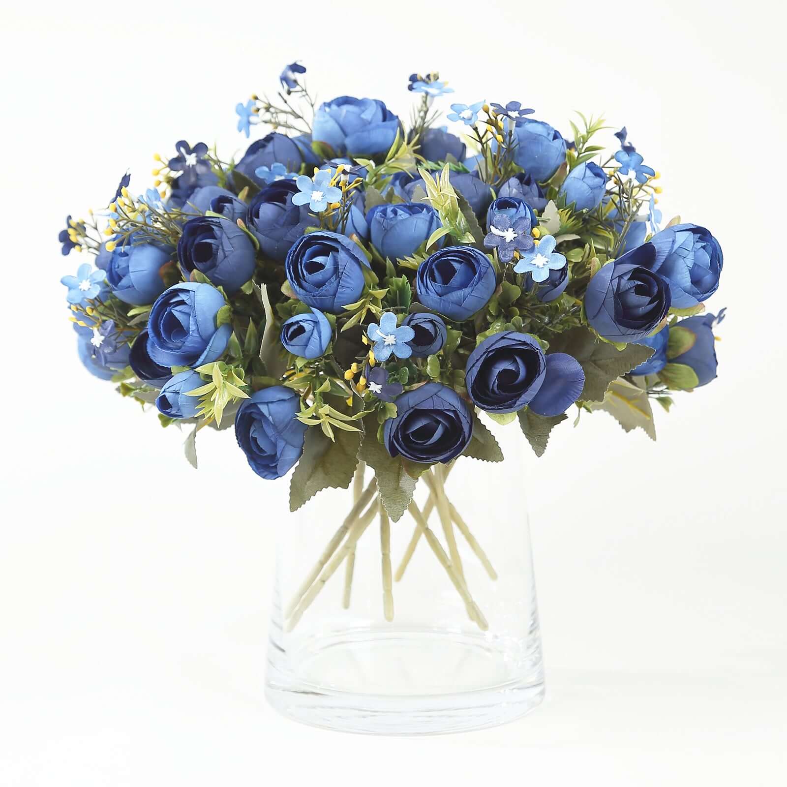 4 Pack 12 Artificial Navy Blue Ranunculus Silk Flower Bridal Bouquets, Faux Buttercup Floral Arrangement