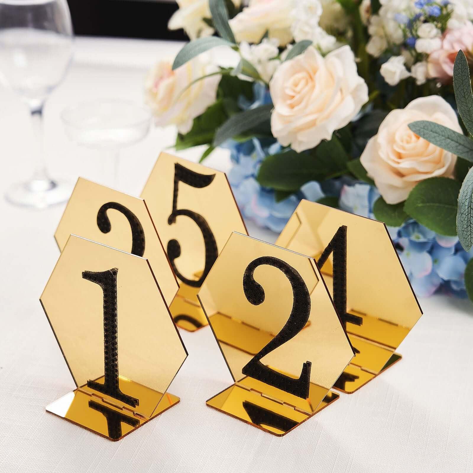 5-Pack Acrylic Table Sign Holders Hexagon Design Gold - Ideal for Modern Event Centerpieces 5