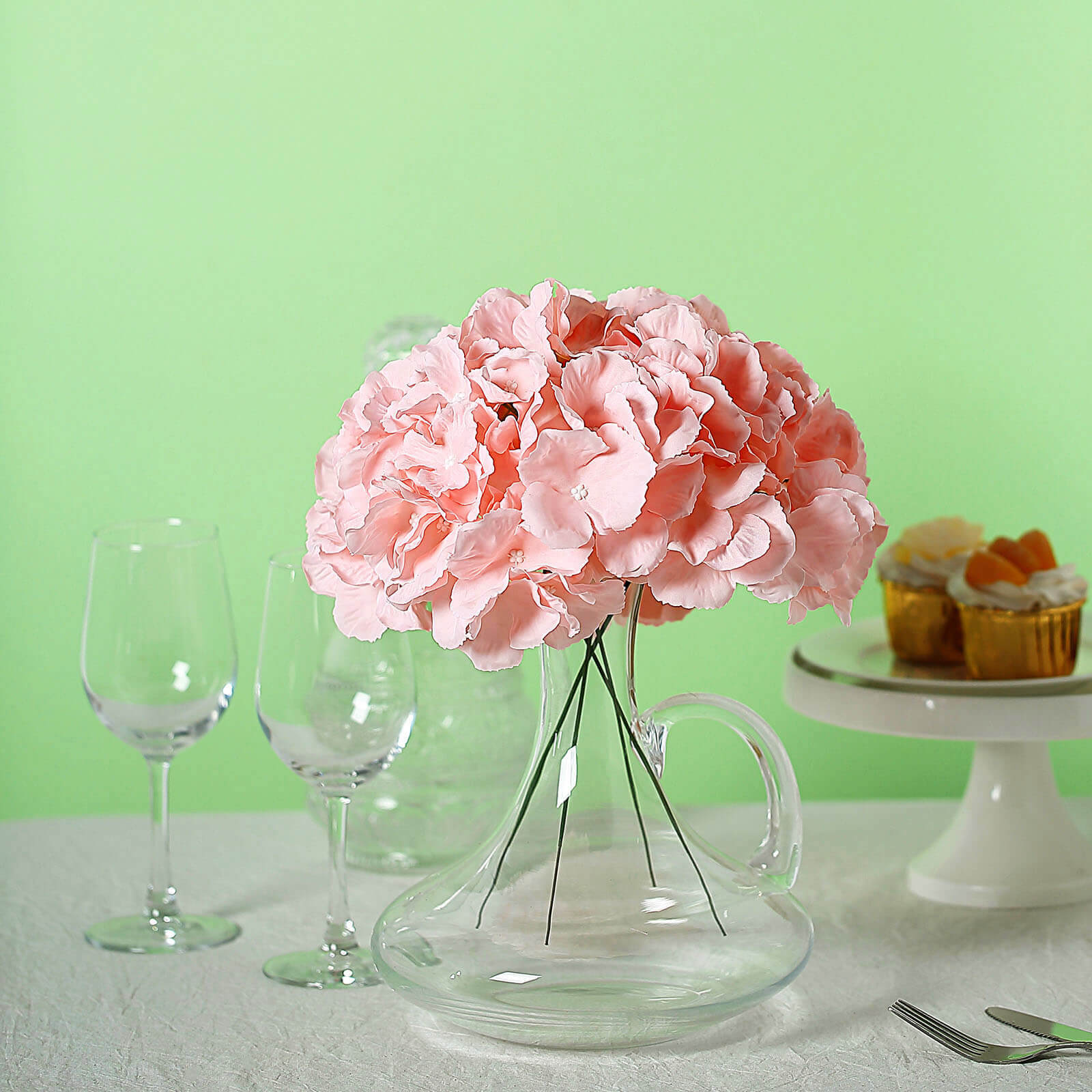 10 Flower Head and Stems Blush Artificial Satin Hydrangeas, DIY Arrangement