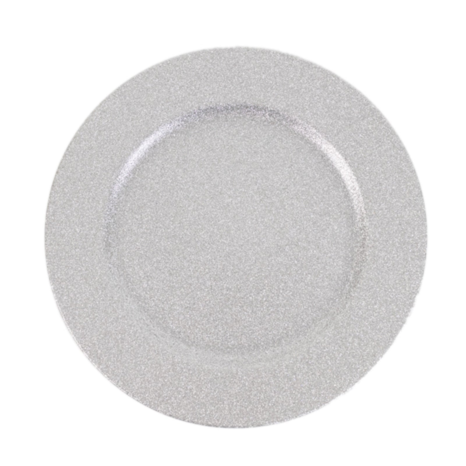 6-Pack Acrylic Plastic Round Charger Plates 13 in Silver with Dust Free Glitter Finish, Decorative Dinner Party Charger Tableware