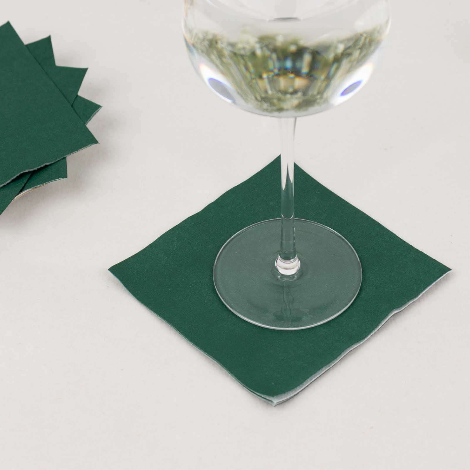 50-Pack Paper Beverage Napkins Hunter Emerald Green - 2 Ply Disposable Soft 18GSM Cocktail Napkins 5x5