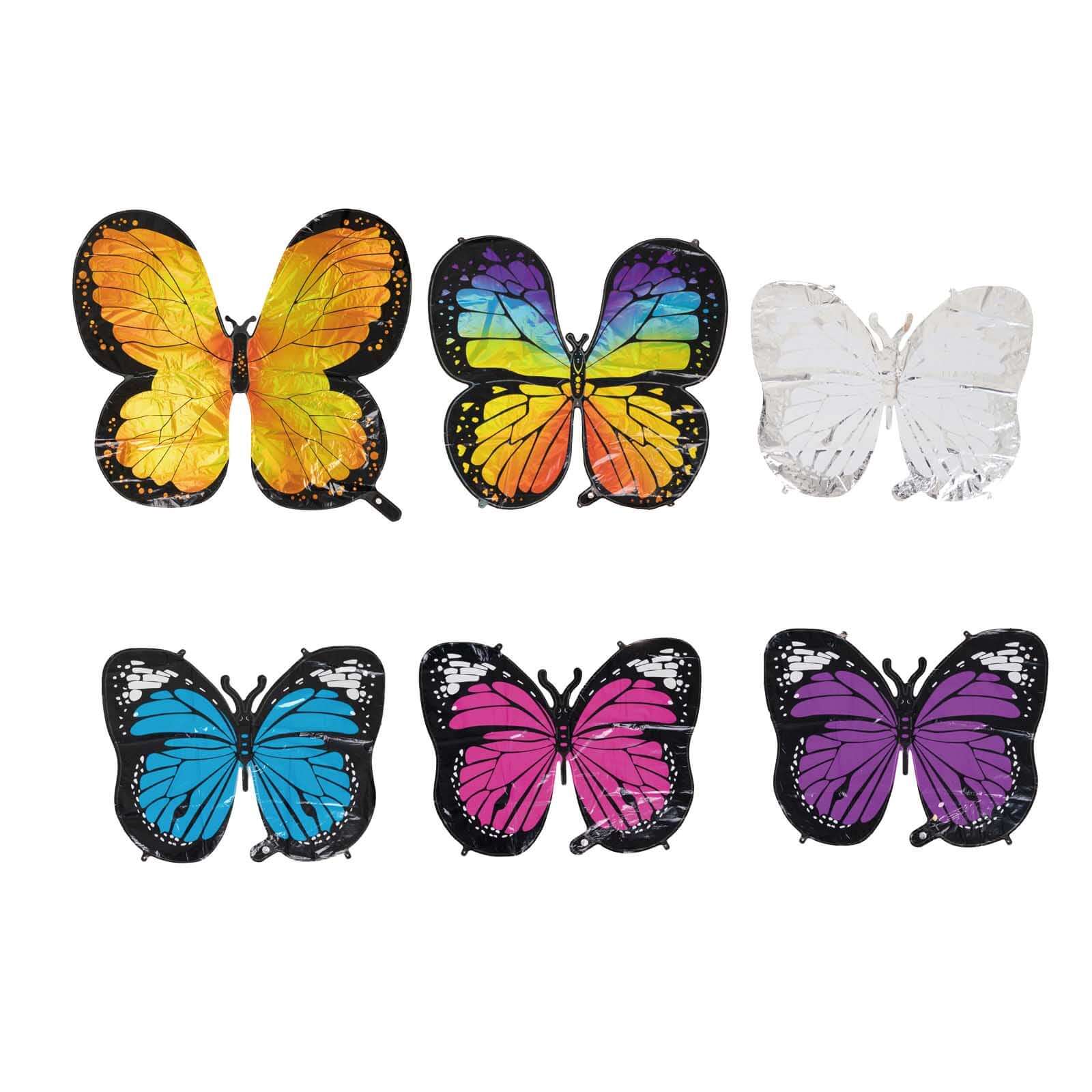 Set of 6 Assorted Butterfly Helium Foil Balloons, Fairy Tale Theme Party Supplies - 21,23,28