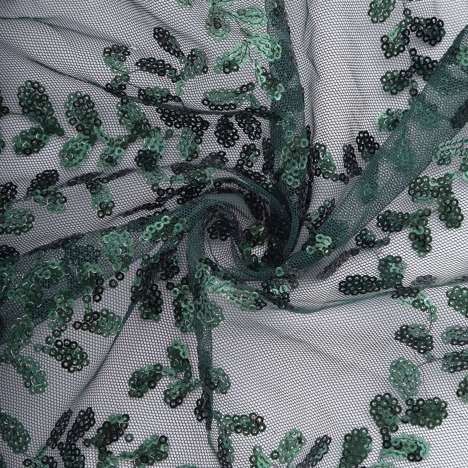 Sequin Tulle 20x20 Napkin Hunter Emerald Green - Embroidered Leaf Vine Dinner Napkins