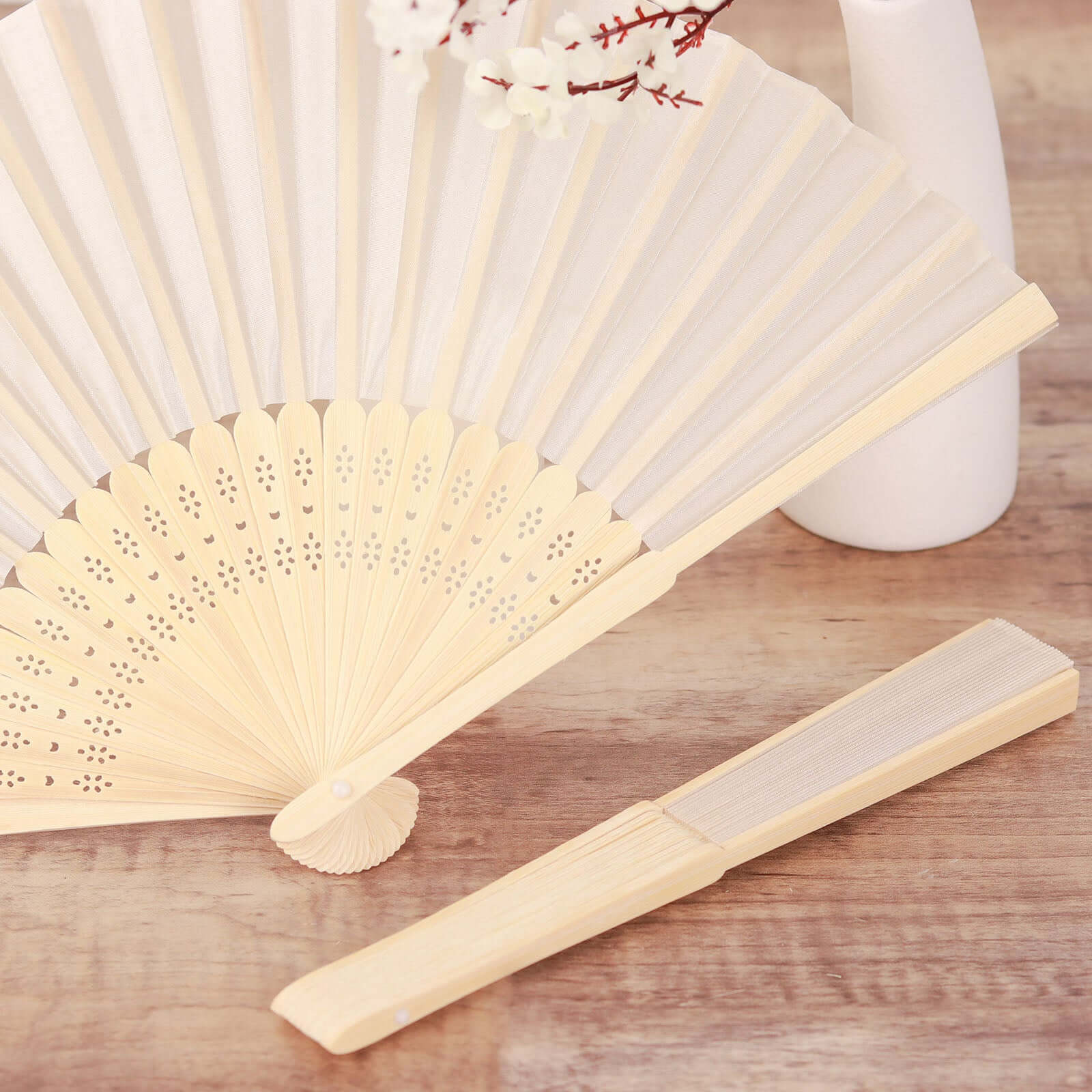 5 Pack Ivory Asian Silk Folding Fans Party Favors, Oriental Folding Fan Favors