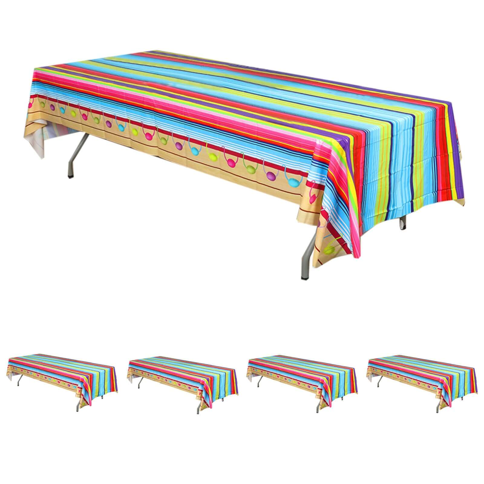 5-Pack Plastic Table Covers Mexican Serape Rectangle - Vibrant PVC Disposable Tablecloths for Cinco De Mayo 54x108