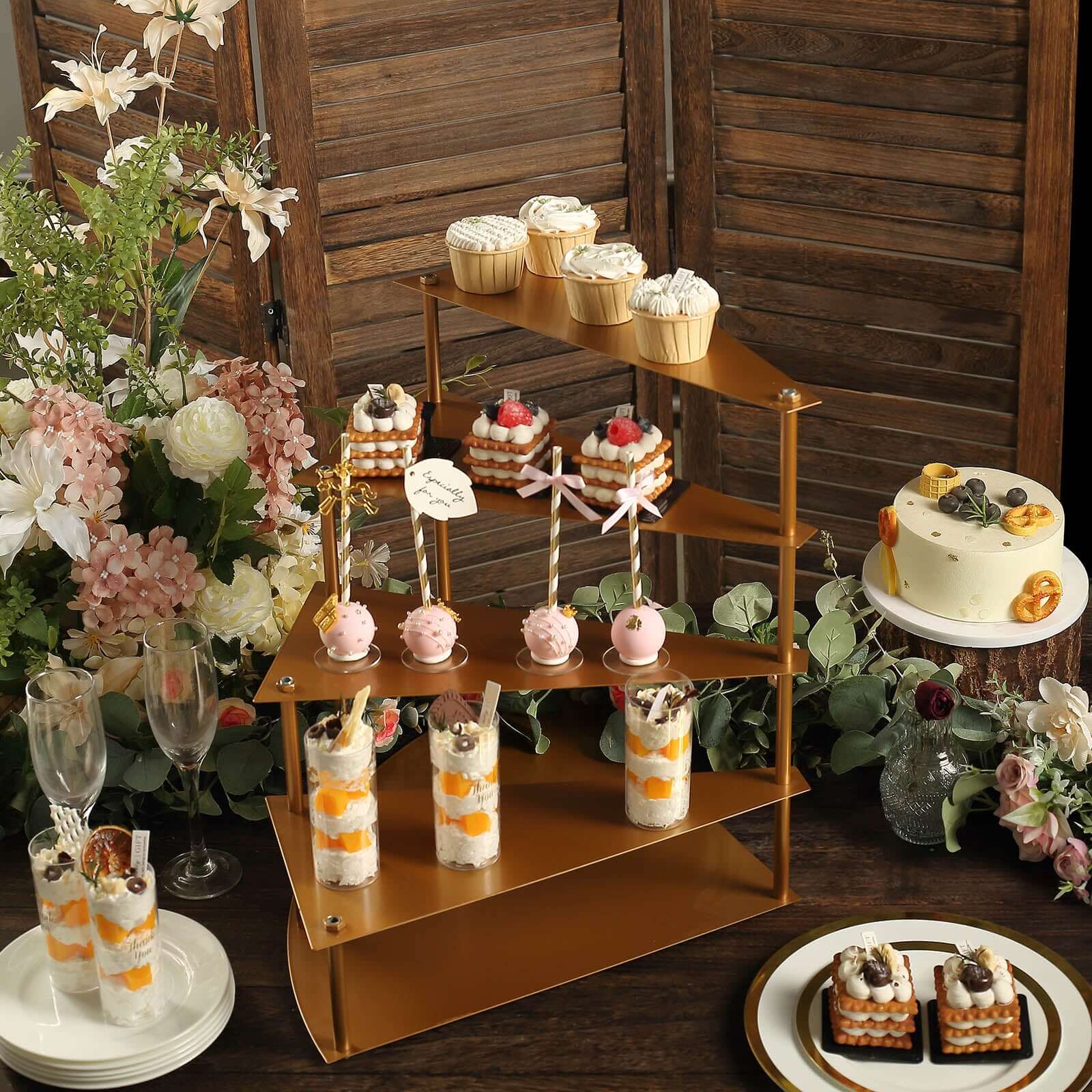 4-Tier Metal Spiral Stairway Cupcake Display Stand Gold - Dessert Cake Step Pedestal Tray 17