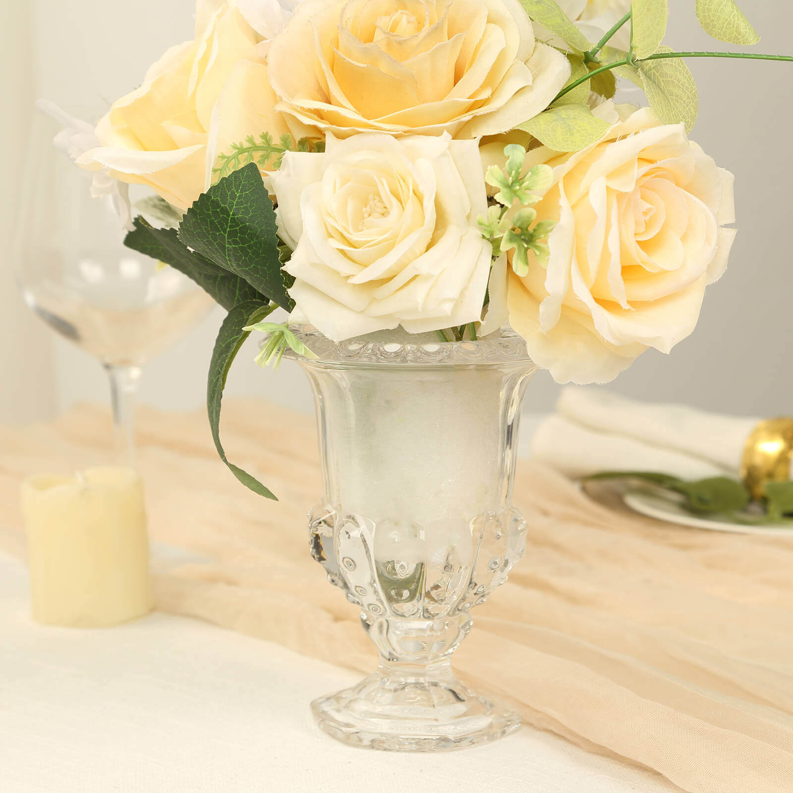 2-Pack Glass Mini Pedestal Flower Vases in Classic Roman Urn Style Clear - Sophisticated Wedding Table Centerpieces 8