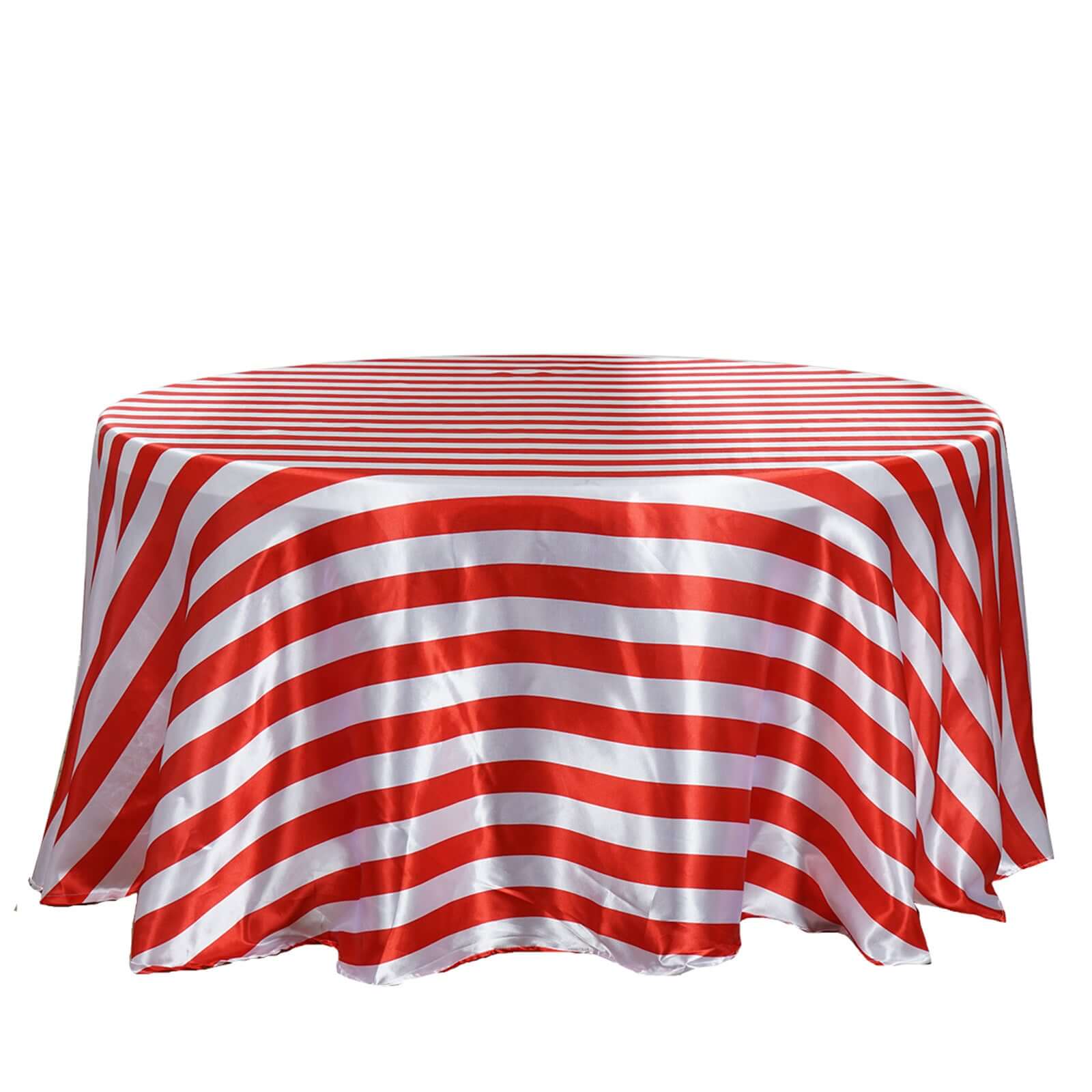 Satin 120 Round Tablecloth Red/White - Stripe Design with Seamless Silky Smooth Finish Table Cover