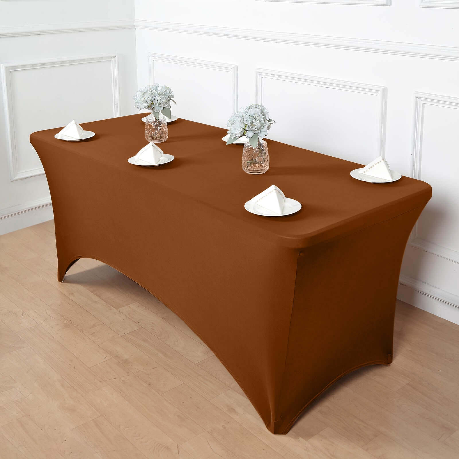 Stretch Spandex 6ft Rectangle Tablecloth Cinnamon Brown - Durable Form-Fitting Table Cover