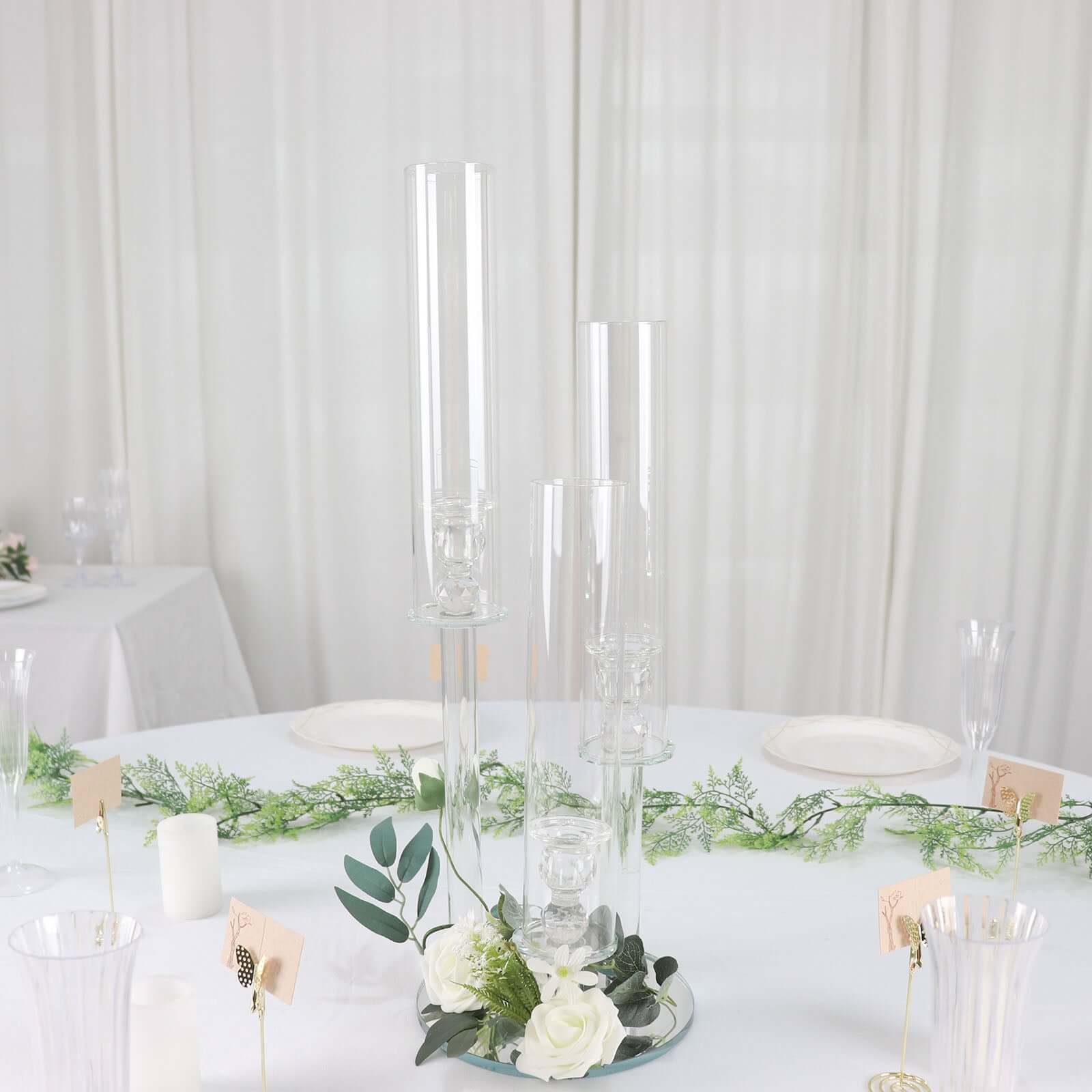 3-Arm Round Crystal Glass Candelabra Clear Taper Design - Sophisticated Pillar Candle Holder Table Centerpiece for Weddings 23