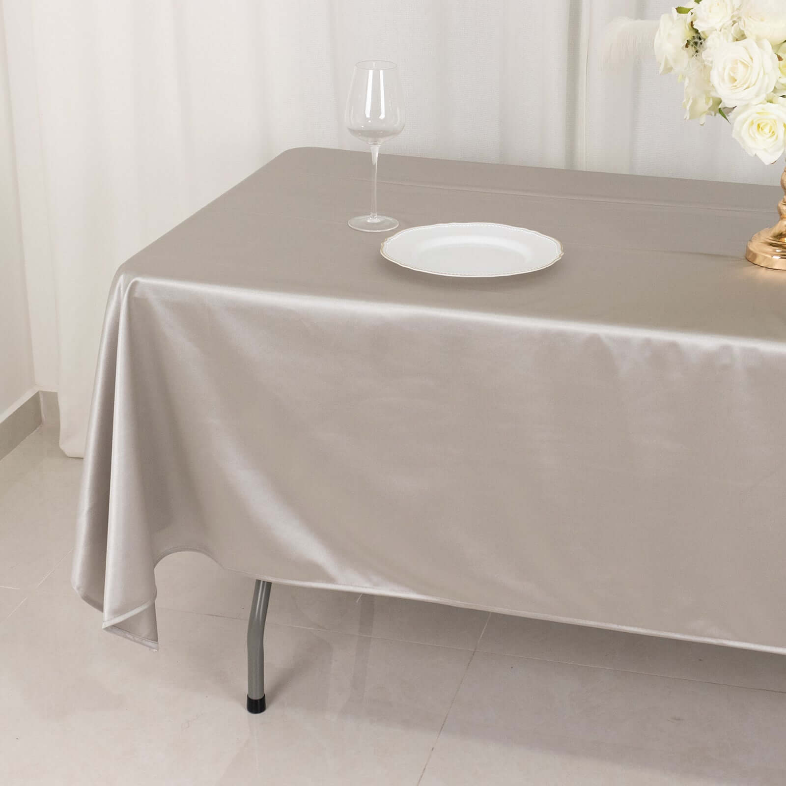 Premium Scuba Rectangular 60x102 Tablecloth Shimmering Silver - Wrinkle Free & Stain Resistant Table Cover