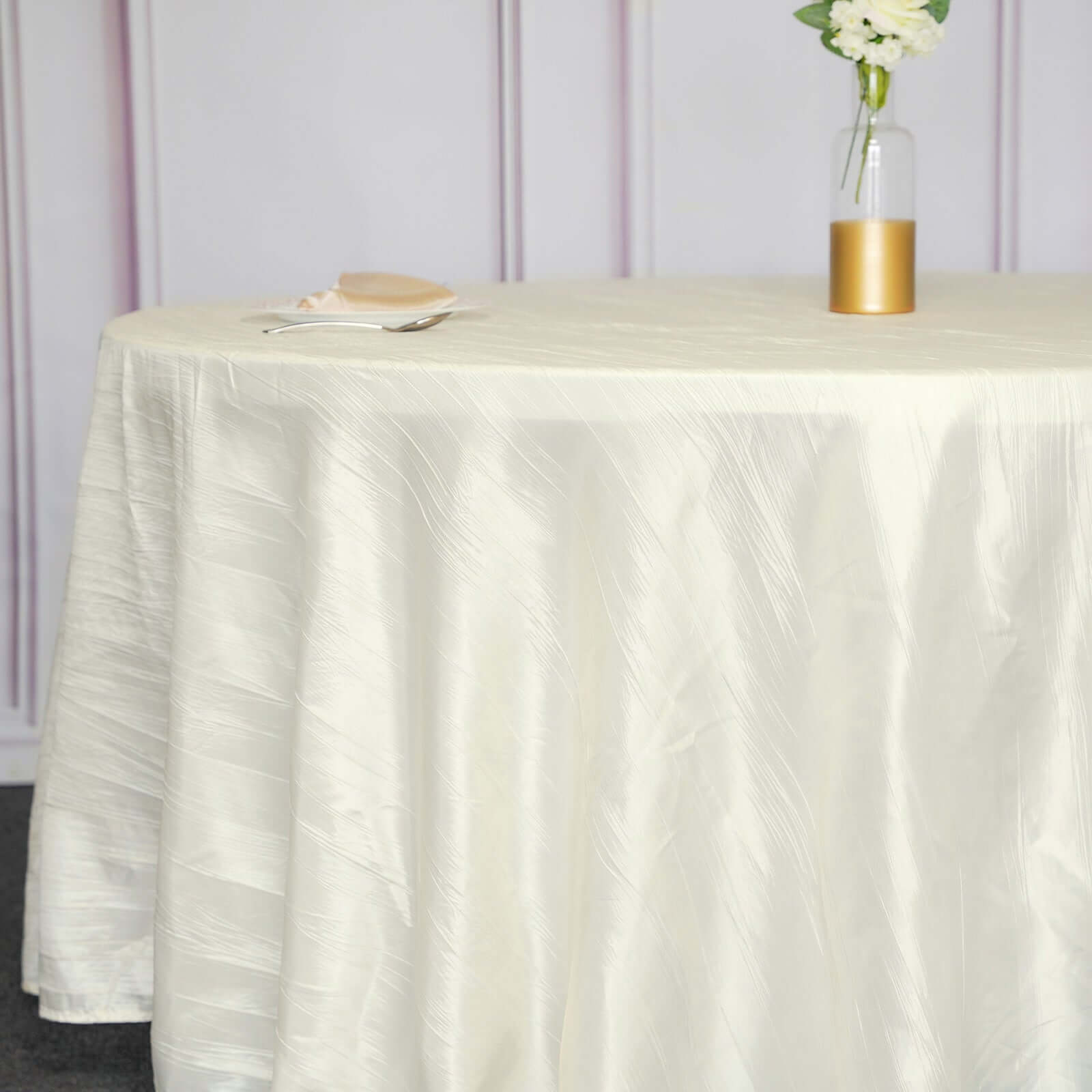 Taffeta 120 Round Tablecloth Ivory - Seamless Accordion Crinkle Table Cover