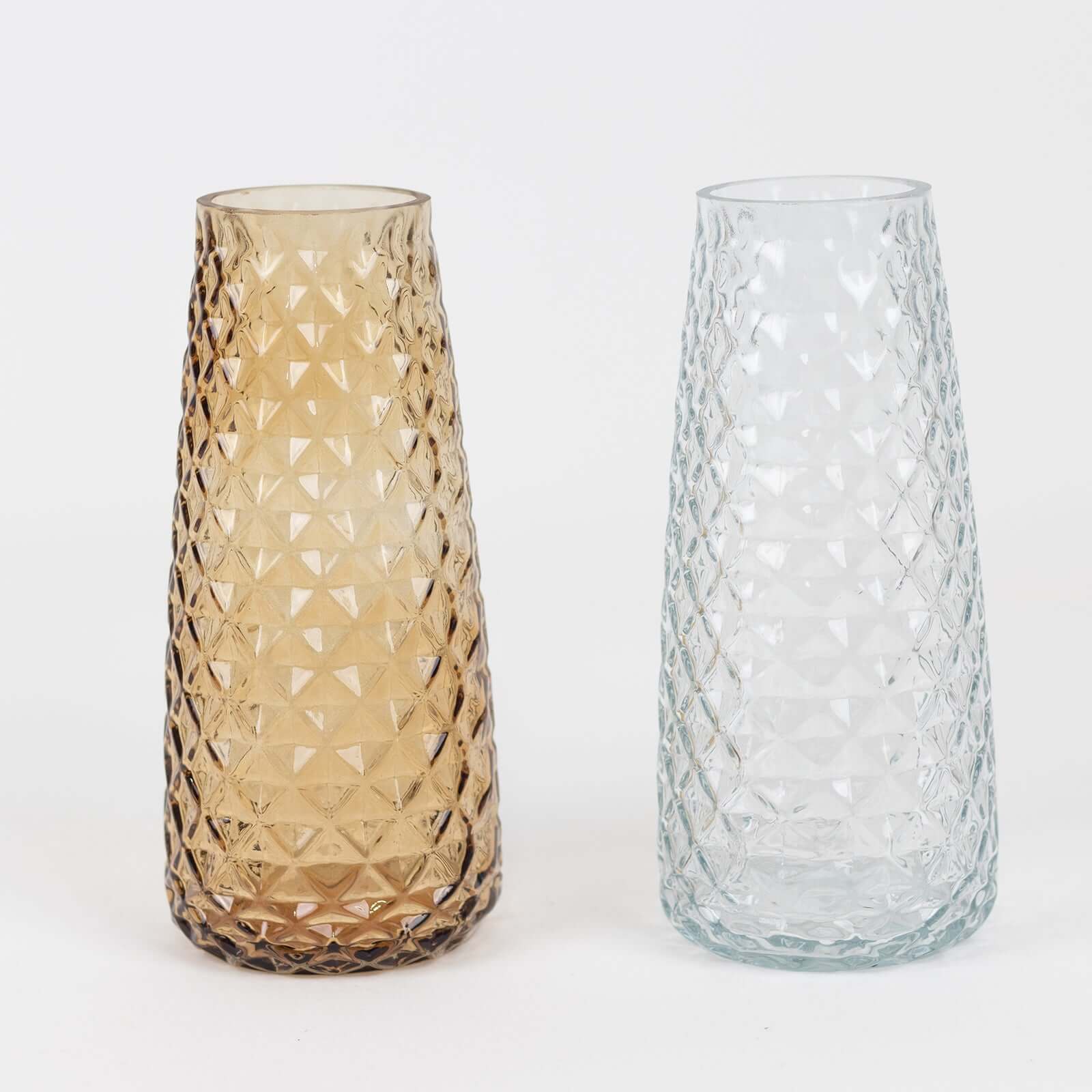 6-Pack Glass Urn Vases Amber Gold with Diamond Crystal Cut Pattern - Stylish Decorative Design for Event Decor 8.5